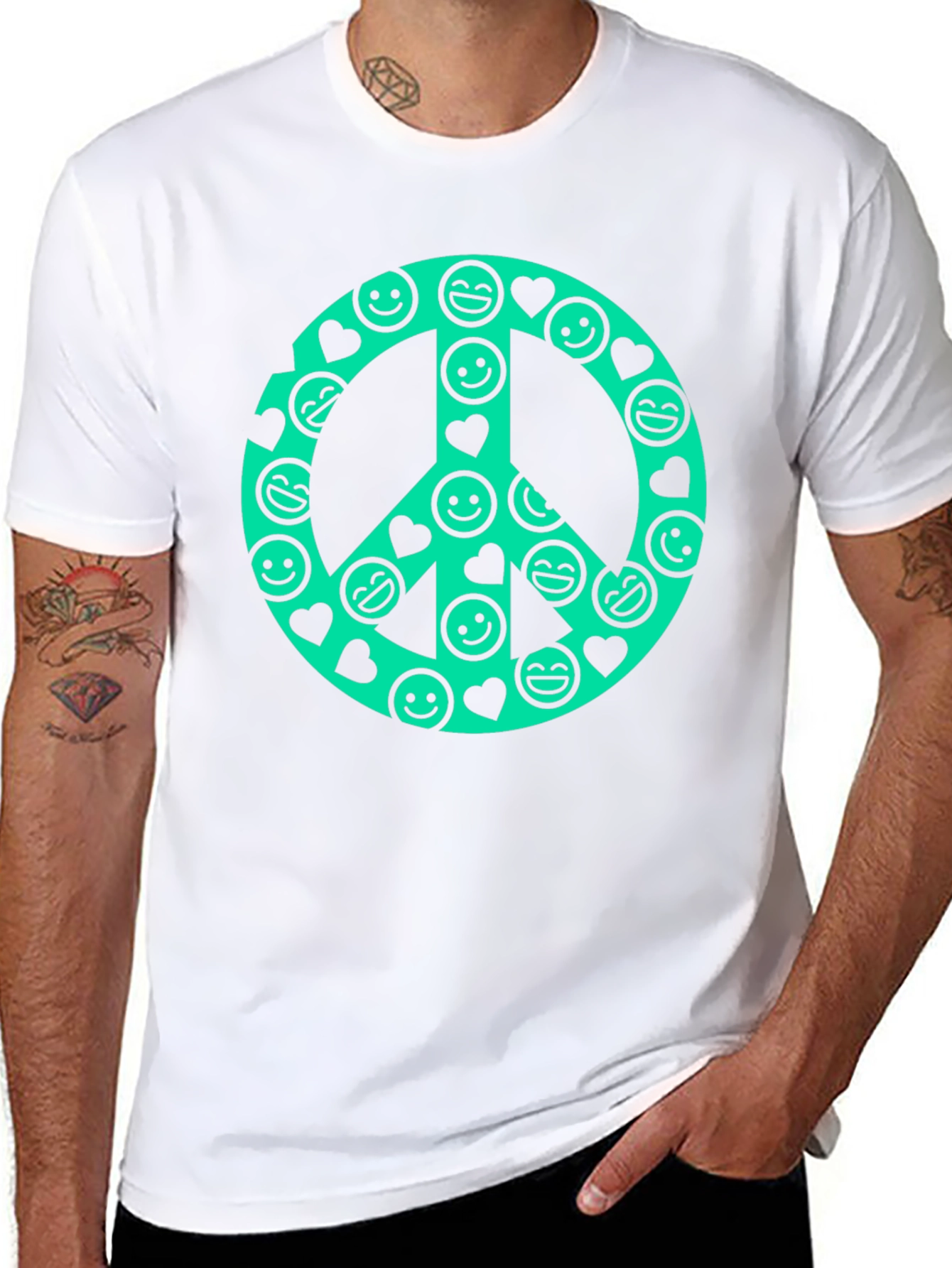Black Peace Sign Smiley Face Graphic T-Shirt view 8