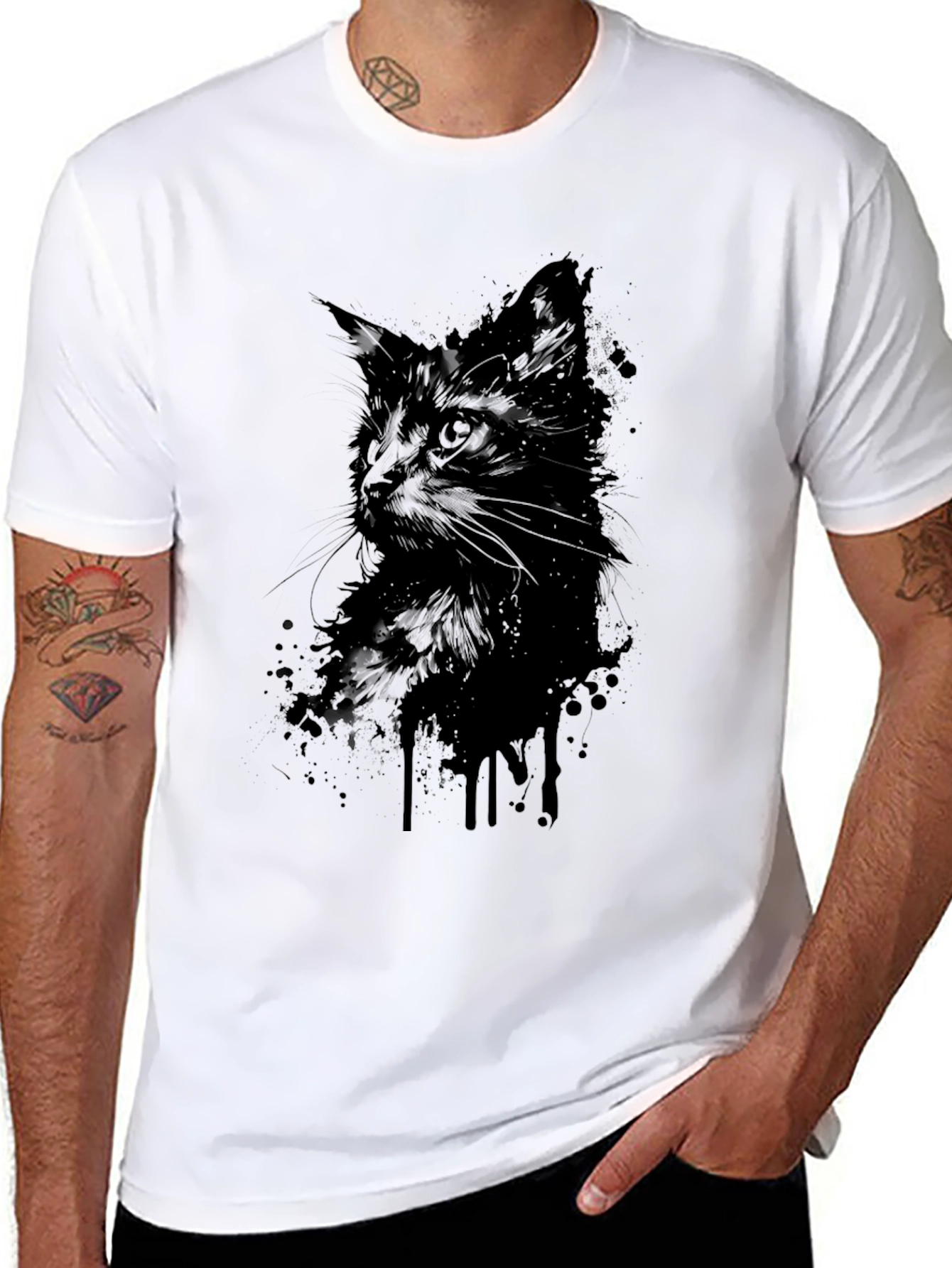 Black Black Cat Silhouette Graphic T-Shirt - Mens view 8
