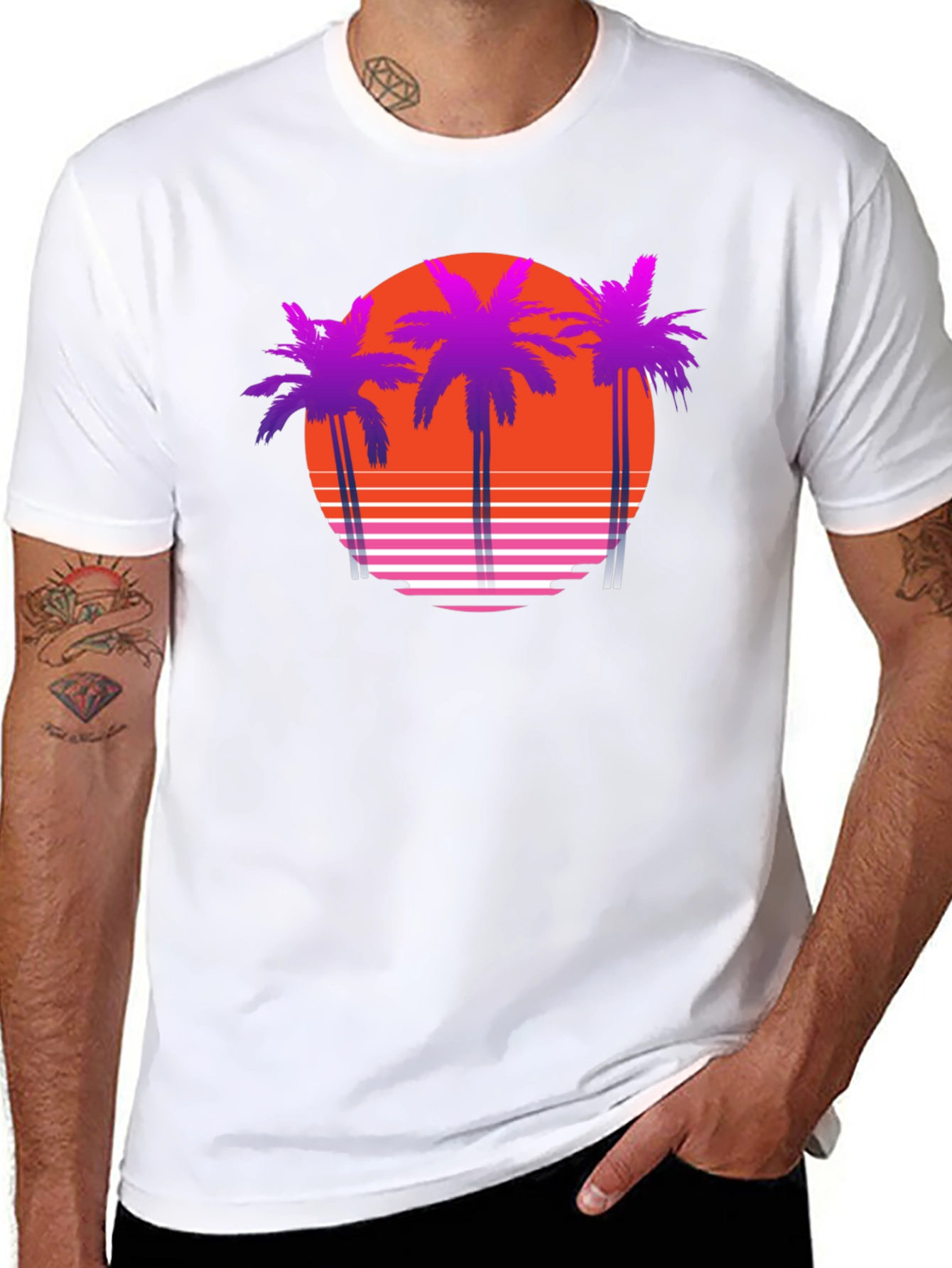 Black Retro Sunset Palm Tree T-Shirt view 8