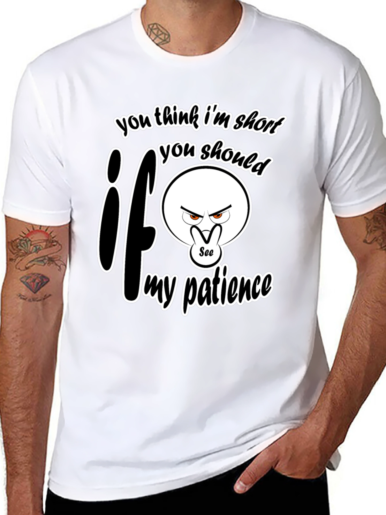 Black Funny "Short Patience" Graphic T-Shirt view 8
