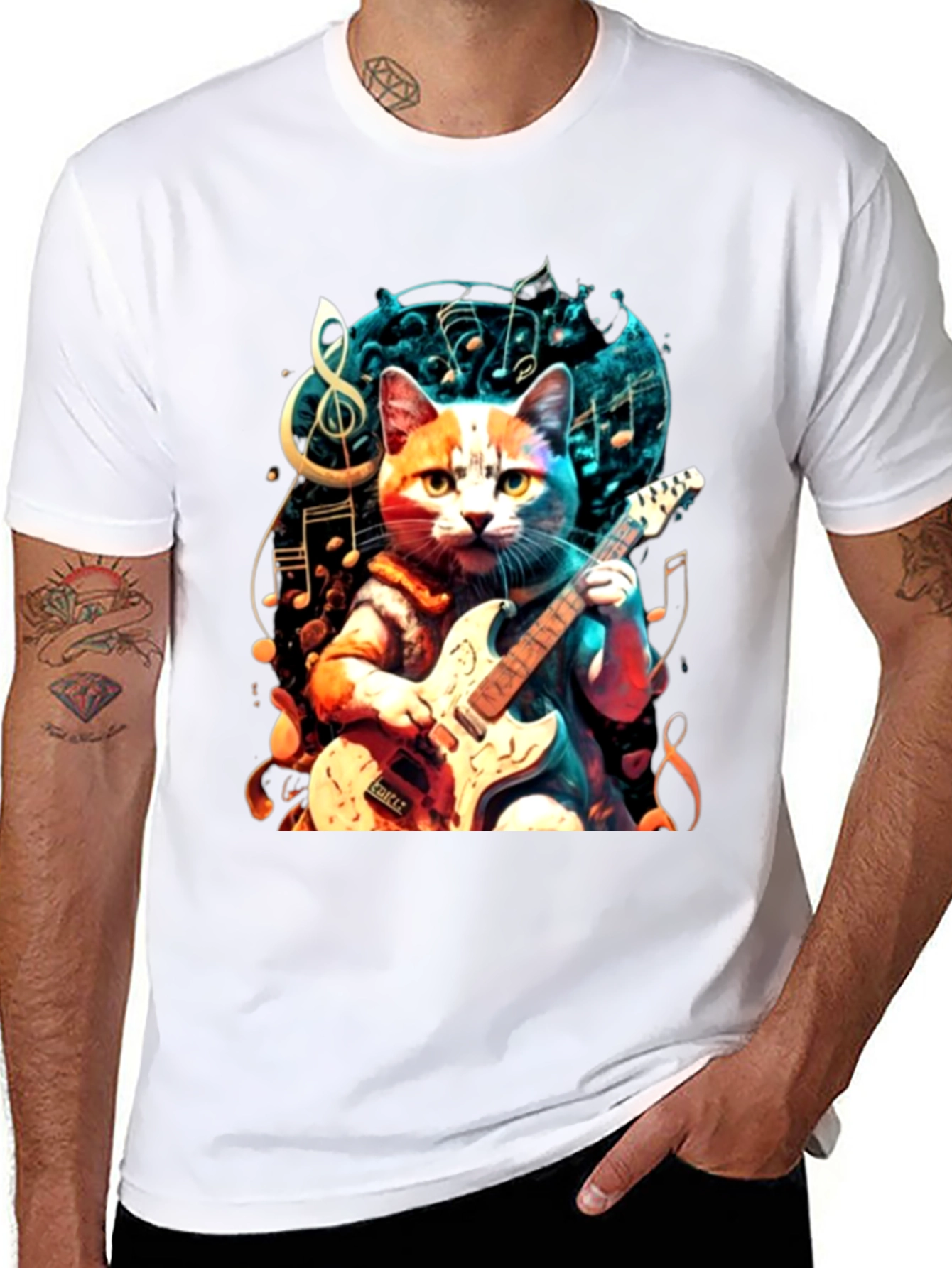 Black Cat Playing Guitar Graphic Tee view 8