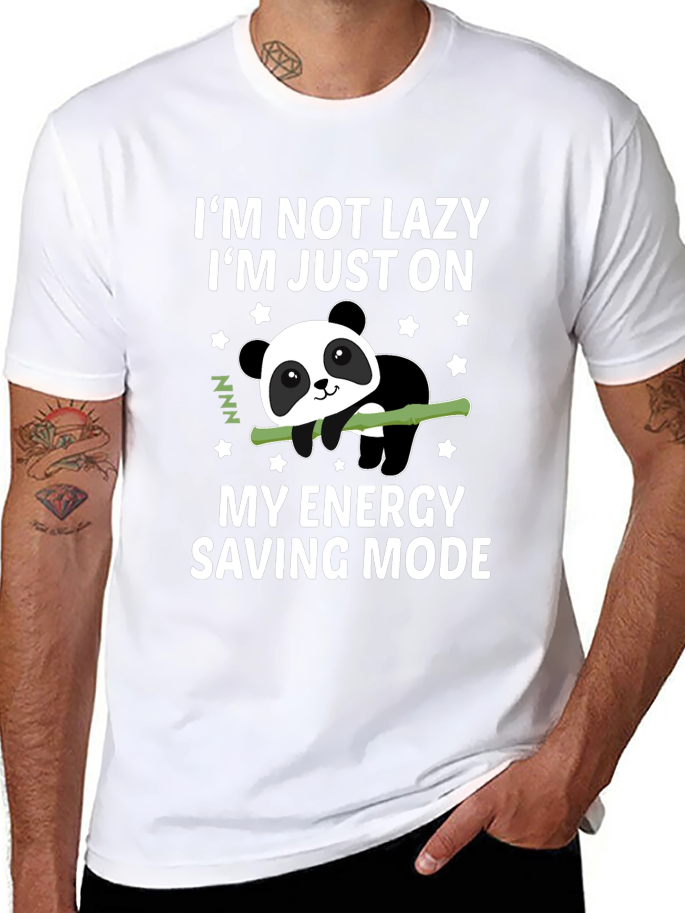 Lazy Panda Energy Saving Mode Black T-Shirt - 8