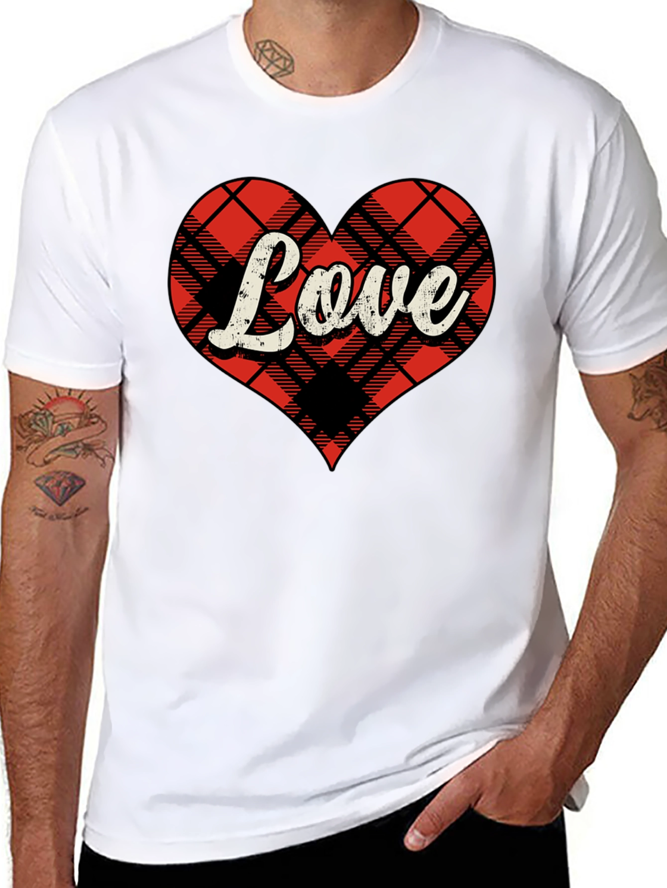 Black Plaid Heart Love Graphic Tee - Stylish & Comfy view 8