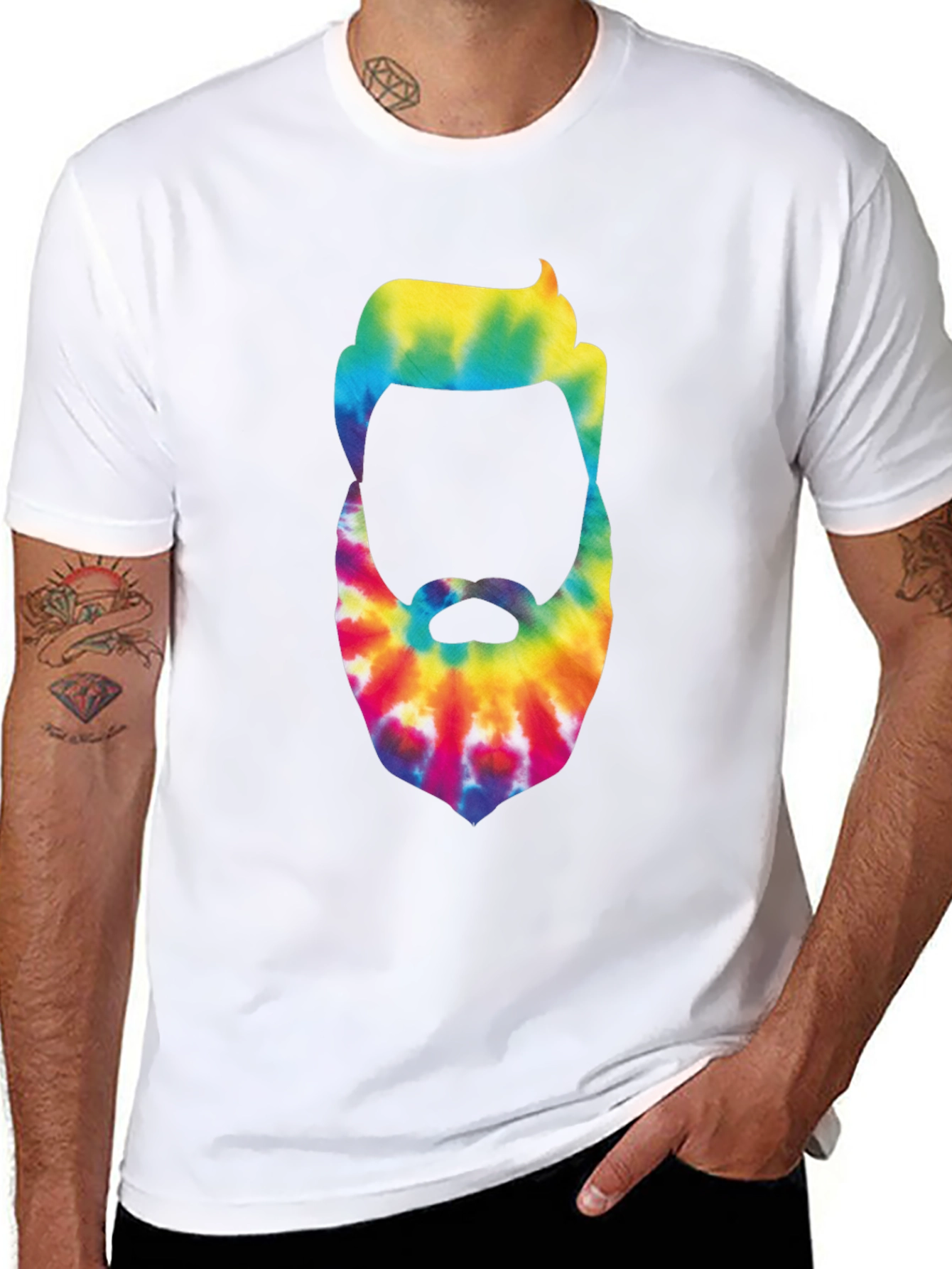 Black Tie-Dye Beard Graphic Black T-Shirt view 8