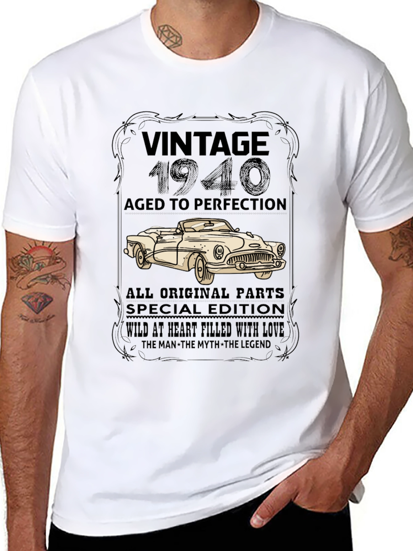 Black Vintage 1940 Car T-Shirt view 8