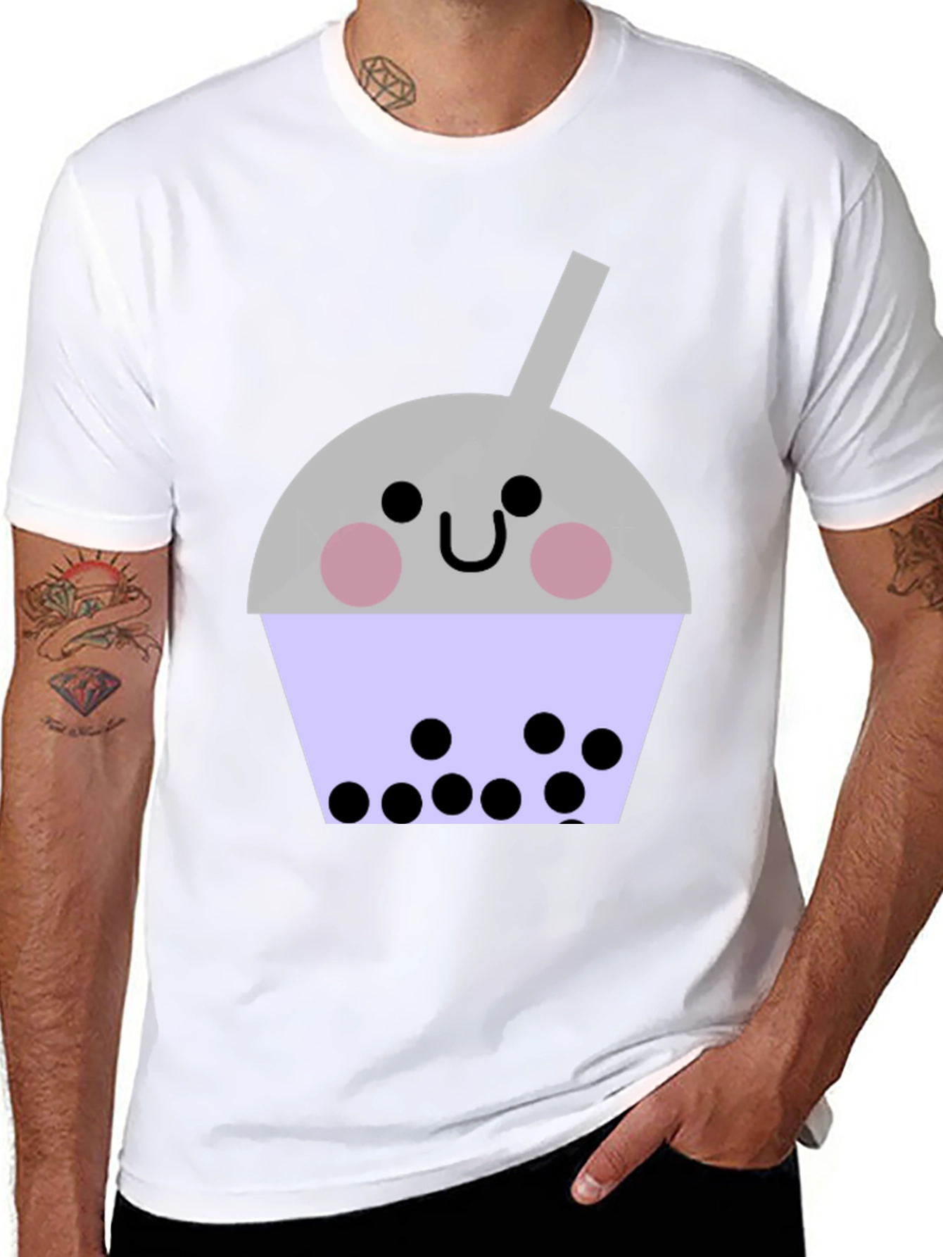 Black Cute Bubble Tea Graphic T-Shirt - Unisex Black Tee view 8