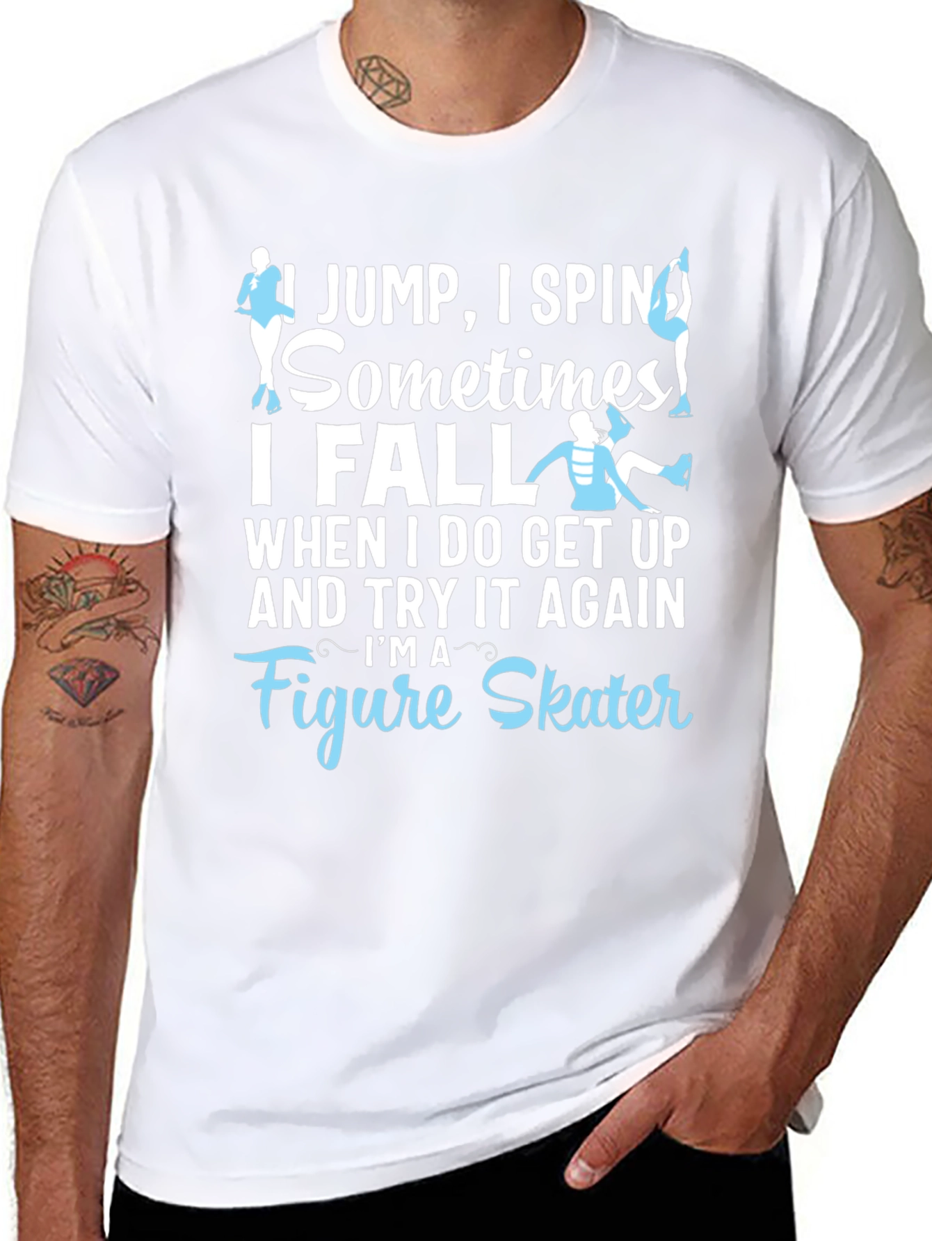 Black Figure Skater T-Shirt: I Jump, I Spin, I Fall - Funny Ice Skating Tee view 8