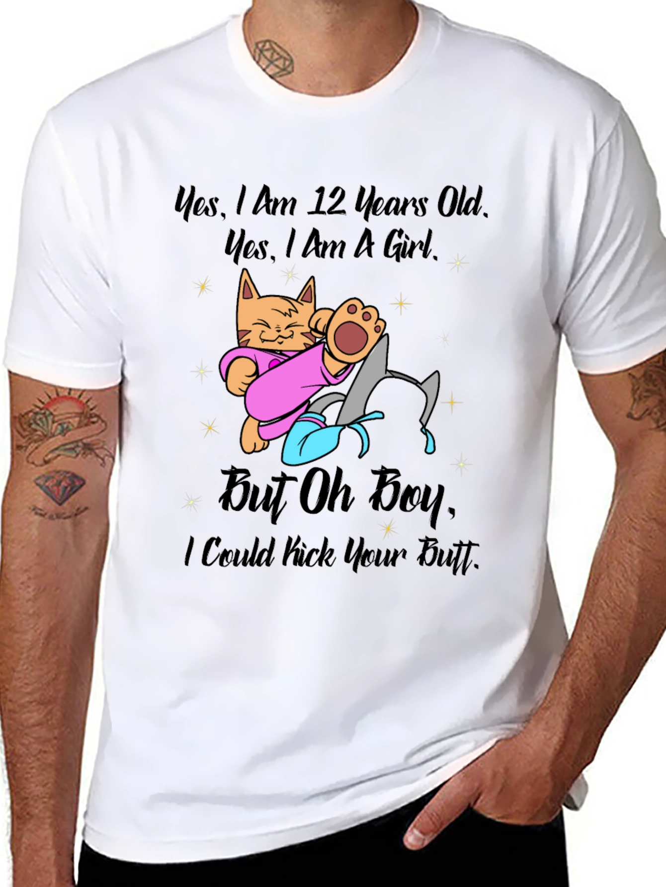 Black Funny Cat T-Shirt: 12 Years Old But Can Kick Your Butt view 8