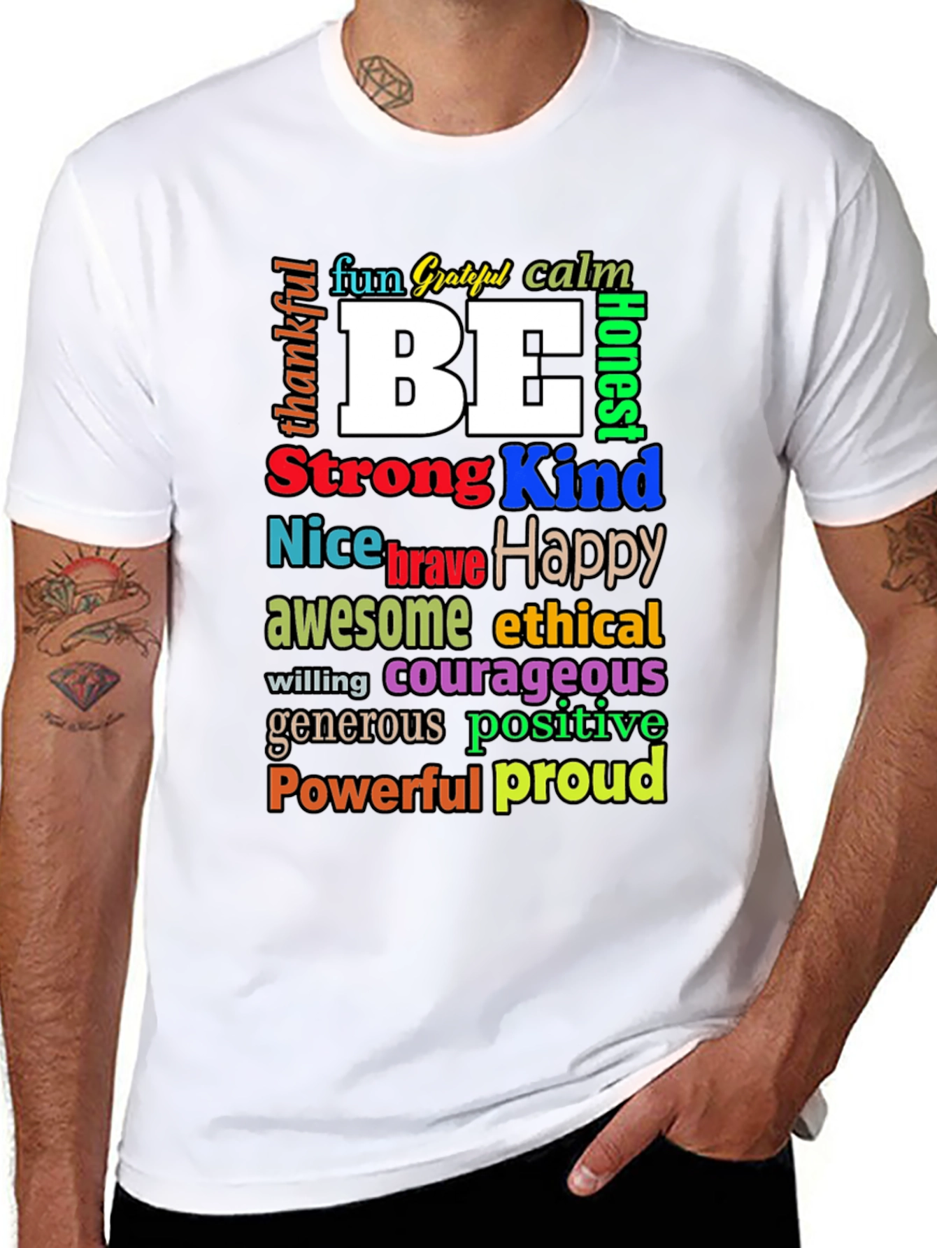 Black Inspirational Word Art T-Shirt - Be Kind, Happy, Strong view 8