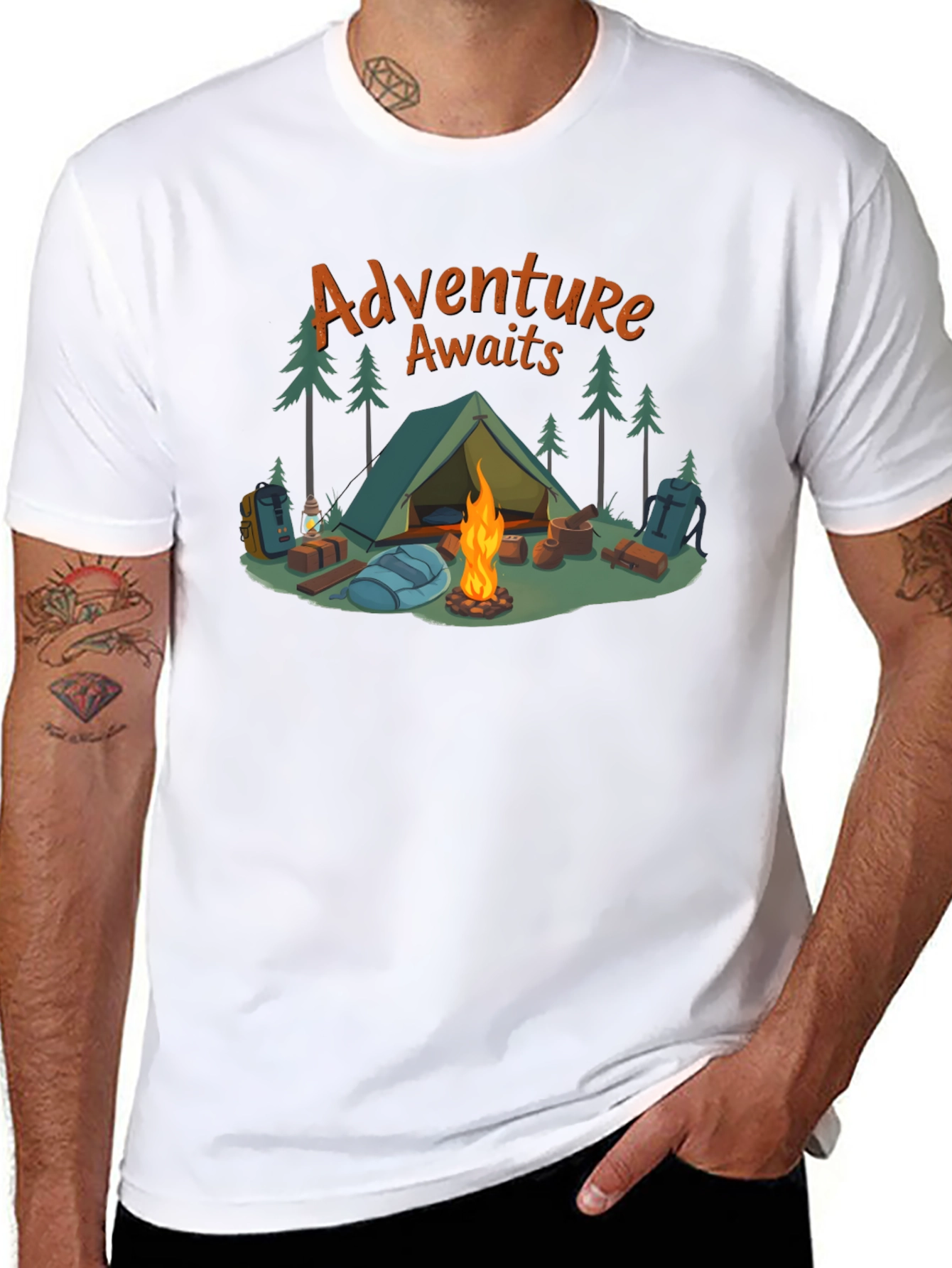 Black Adventure Awaits Graphic Tee - Camping Design view 8