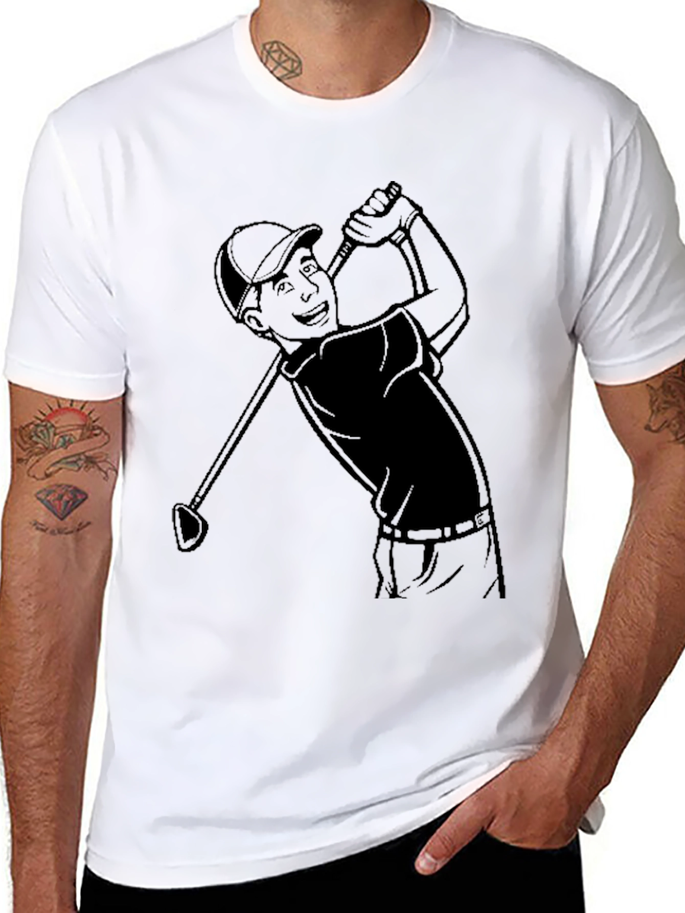 Black Golf Cartoon Tee - Classic Player Design view 8