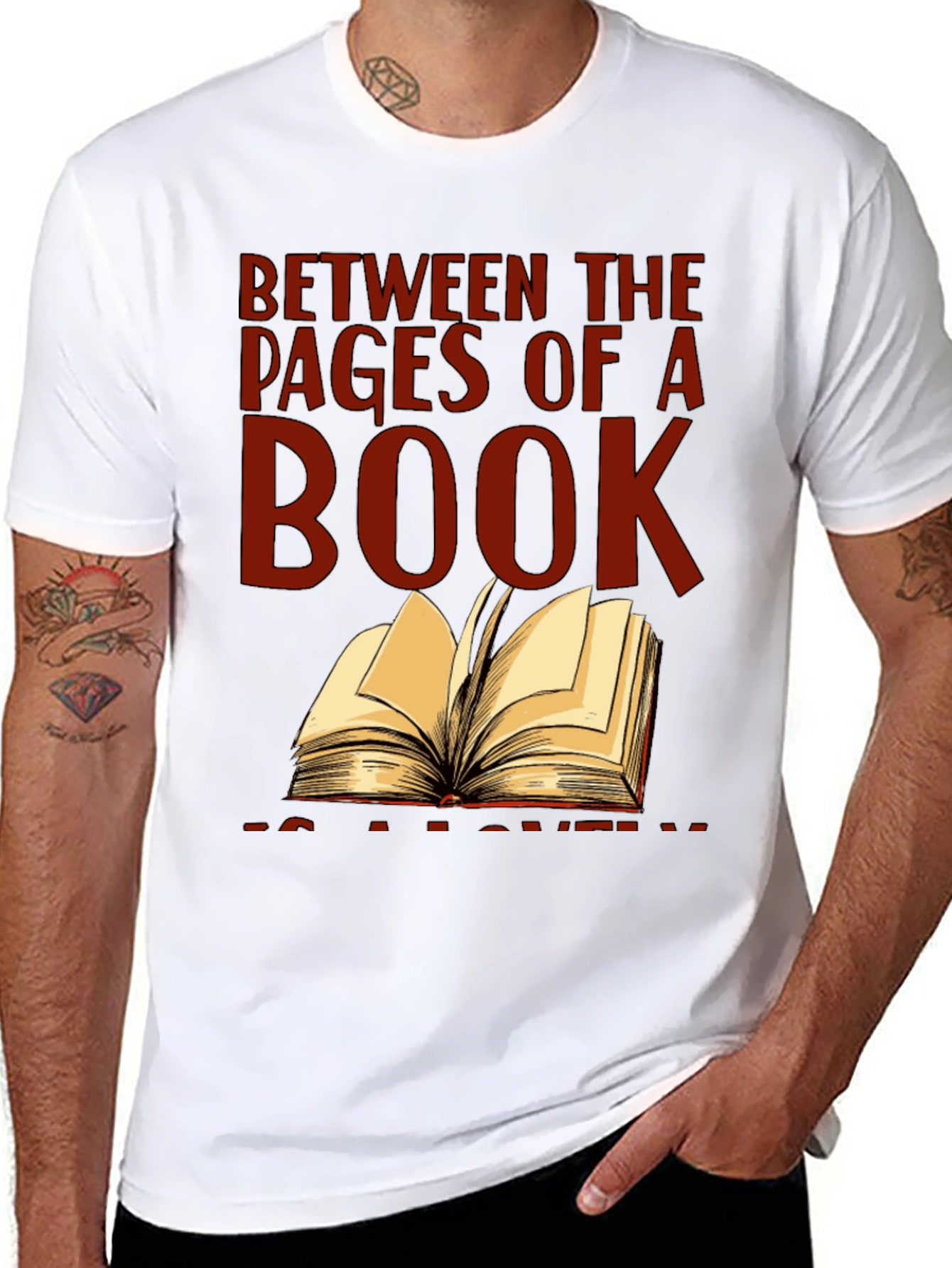 Black Bookworm T-Shirt: Between the Pages of a Book view 8