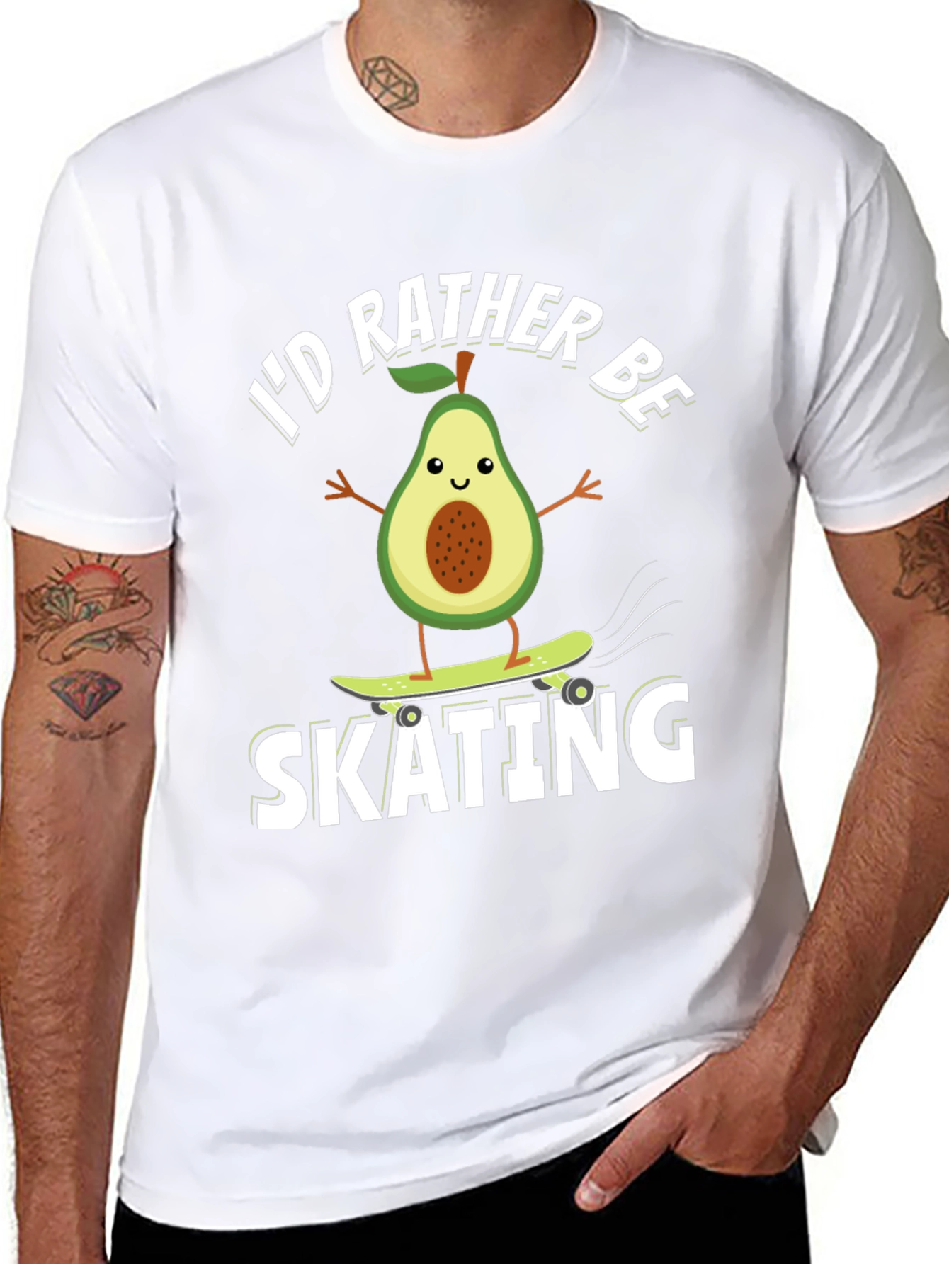 Black Avocado Skating T-Shirt - Funny Fruit Skateboarder Tee view 8