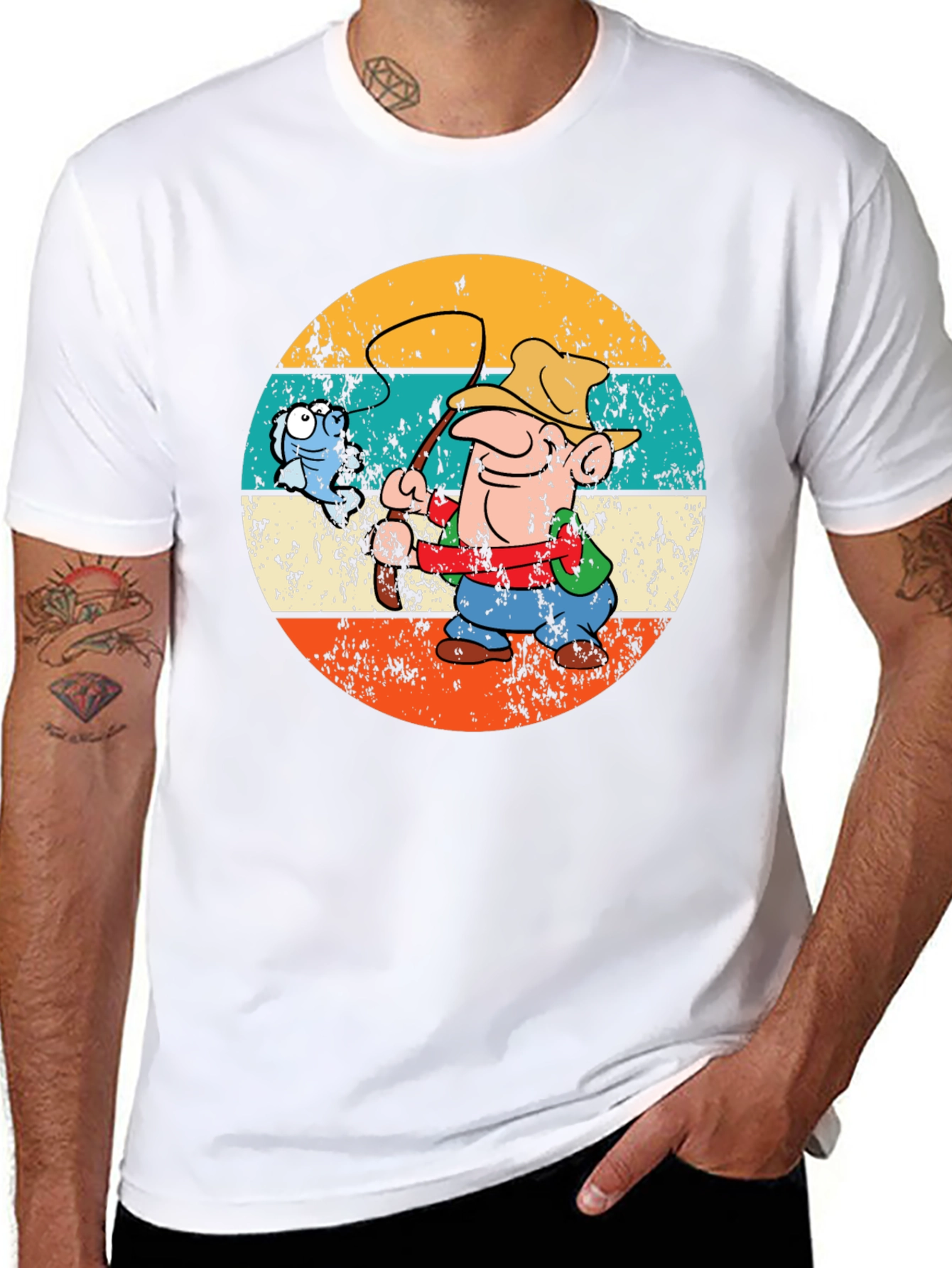 Black Retro Fishing Cartoon T-Shirt view 8