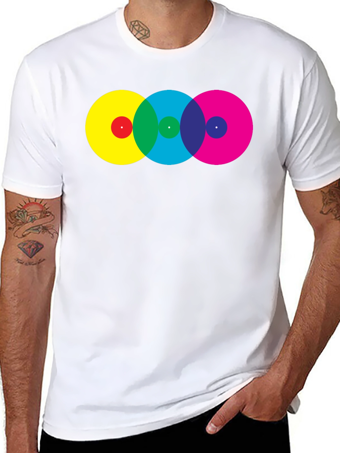 Black Retro Circles T-Shirt - Vivid Colors, Modern Fit view 8
