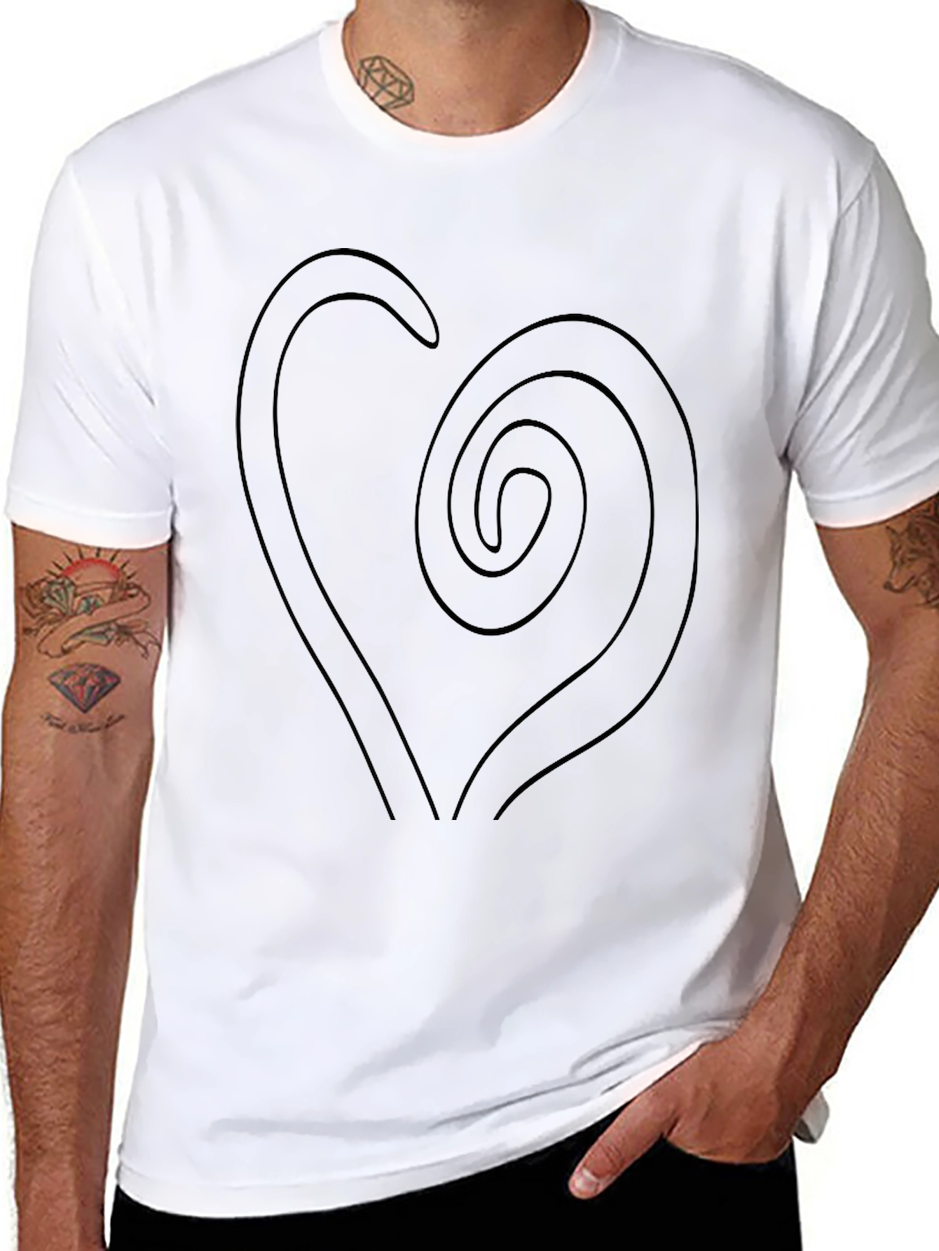 Black Spiral Heart Graphic Black T-Shirt view 8
