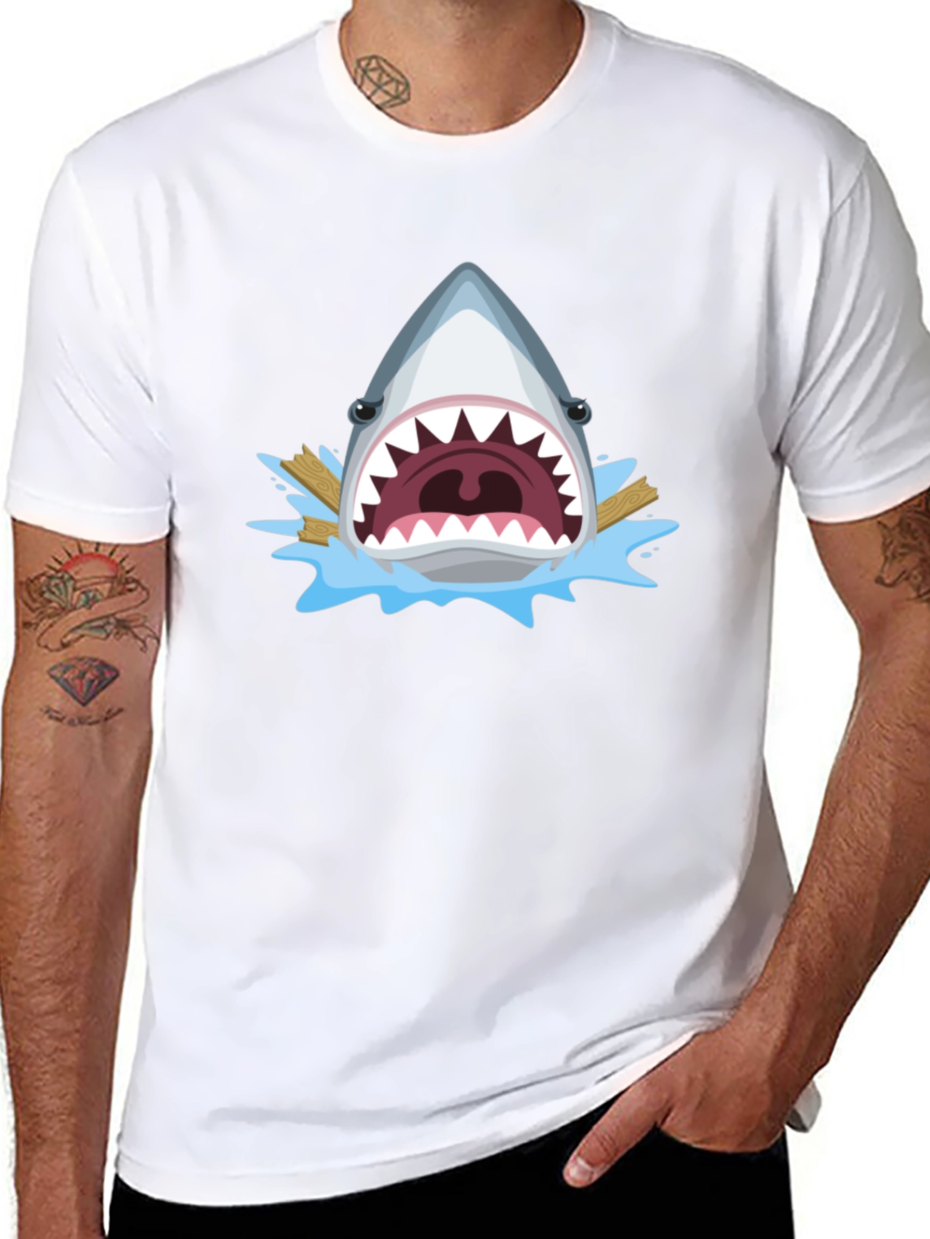 Black Shark Attack Graphic Tee - Men's Black T-Shirt view 8