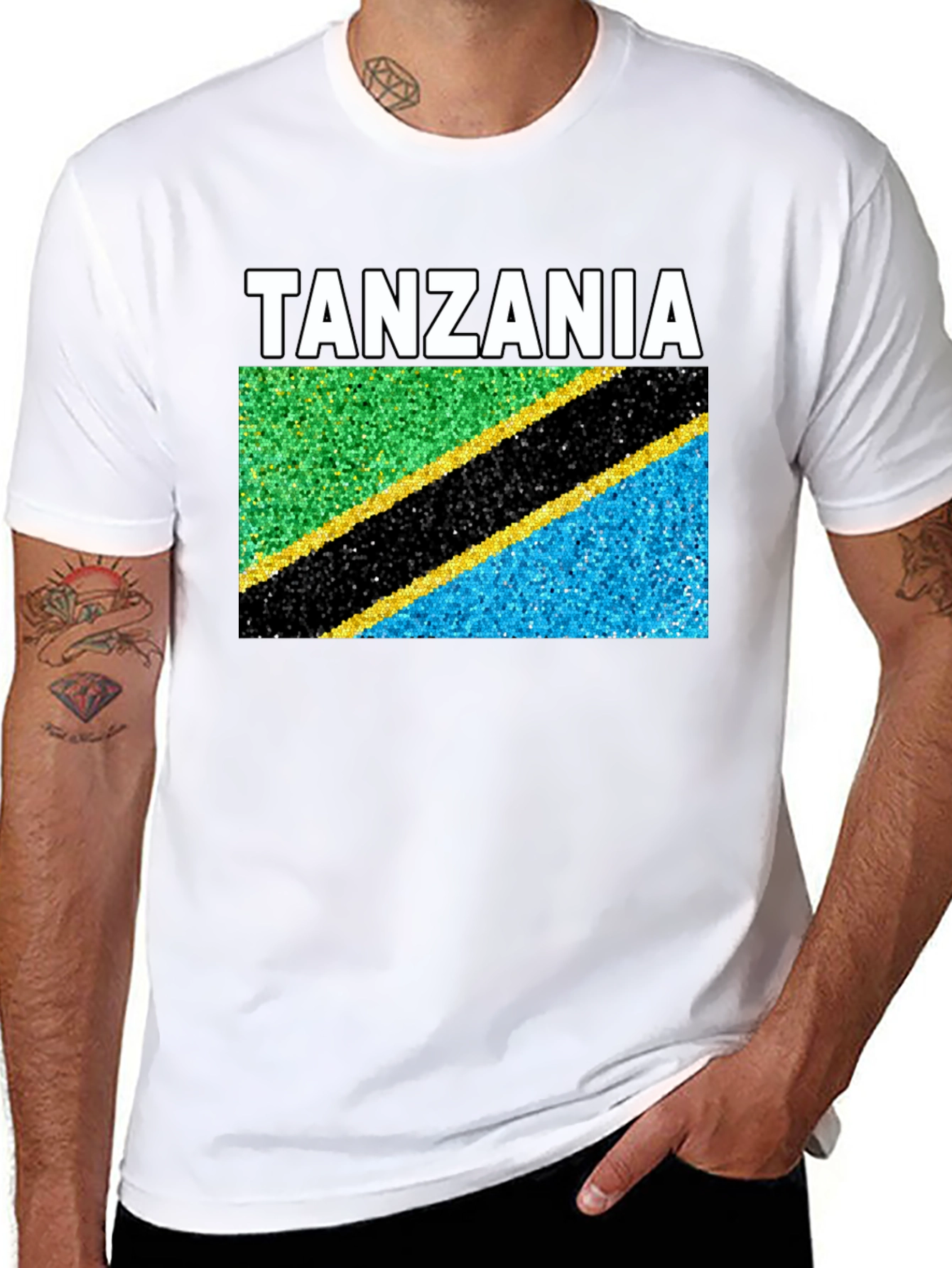 Black Tanzania Flag T-Shirt - Black Crew Neck Tee view 8