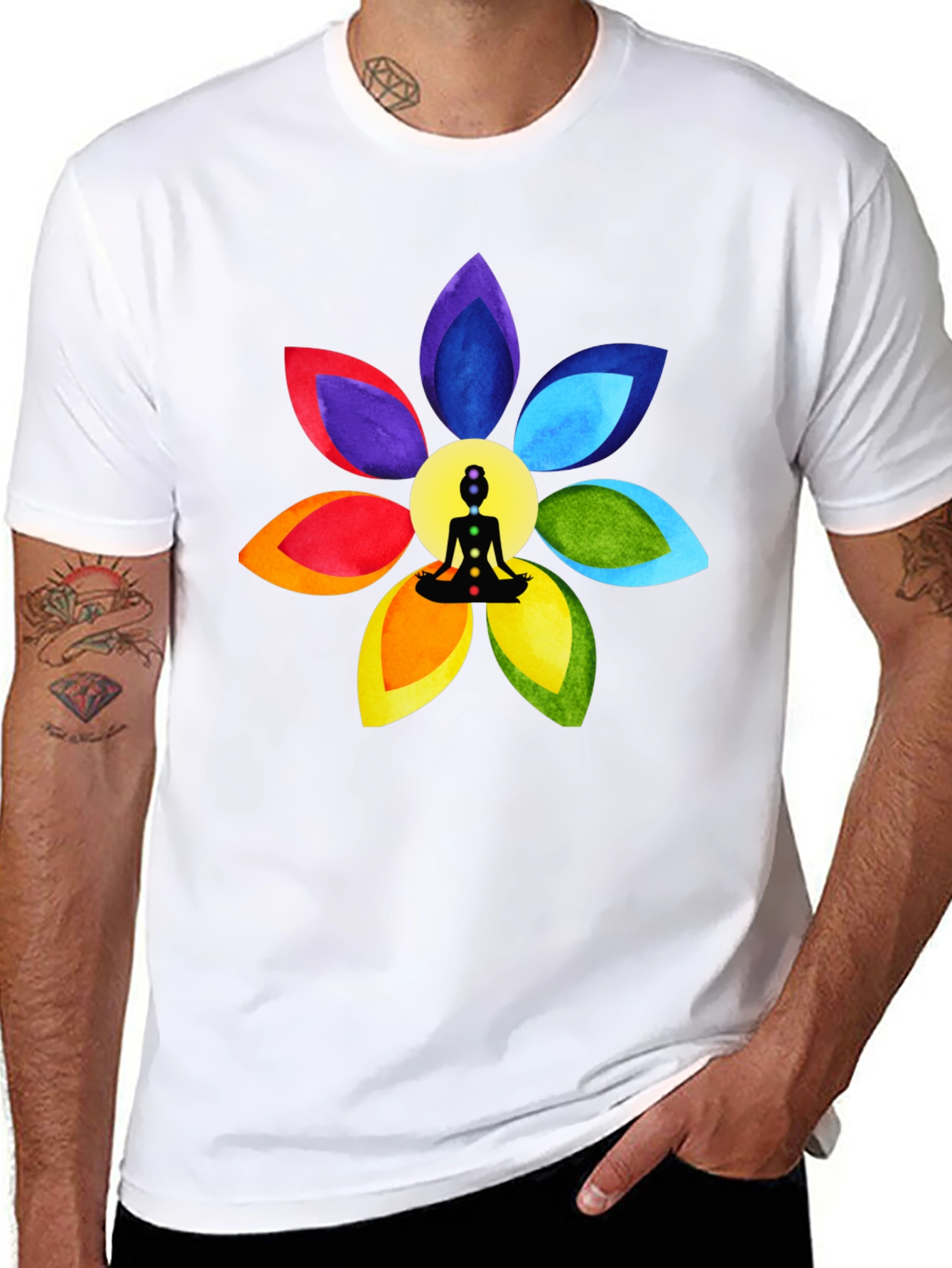 Black Chakra Flower Meditation T-Shirt - Spiritual Design view 8