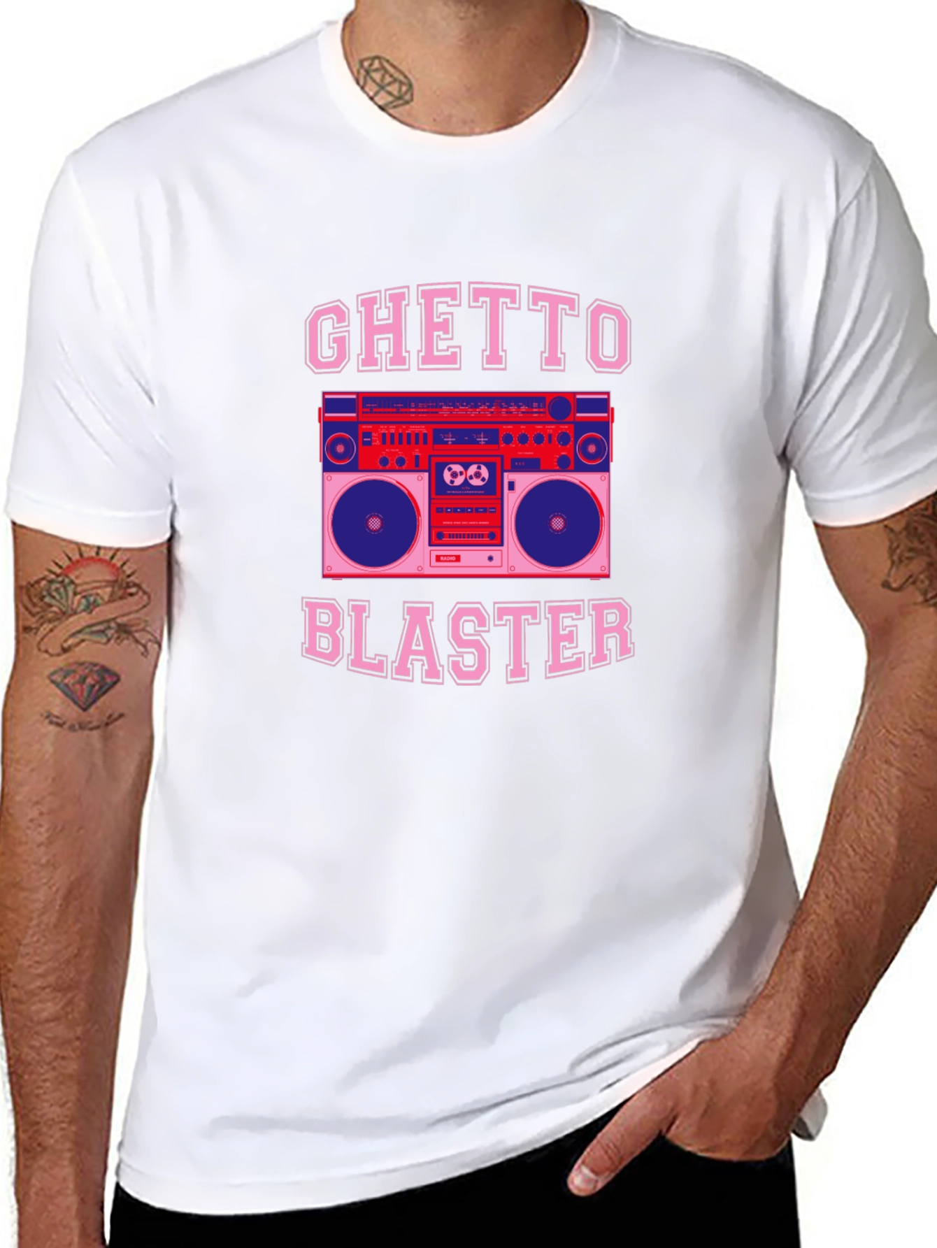 Black Ghetto Blaster Retro Boombox Graphic T-Shirt view 8