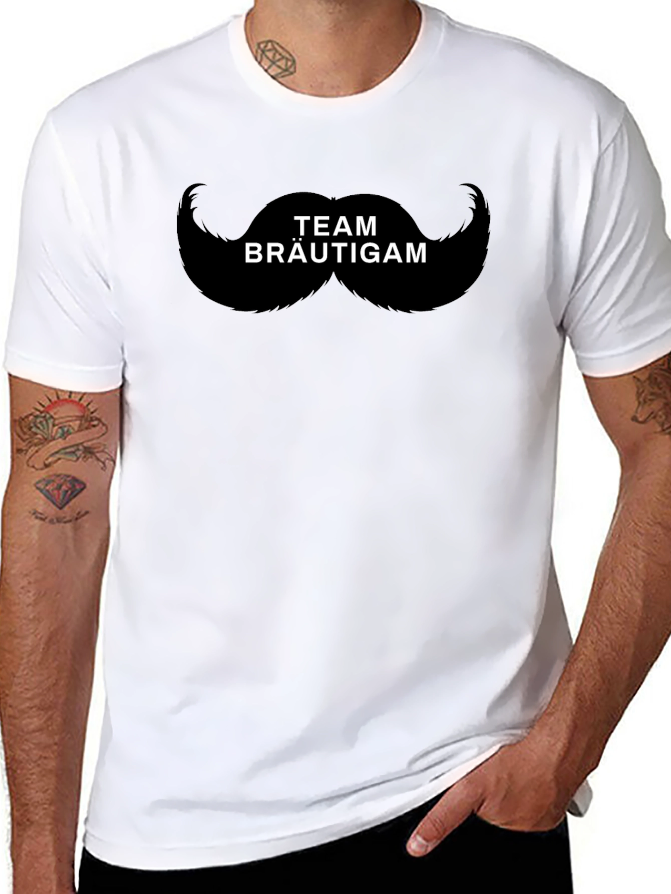 Black Team Bräutigam Mustache Graphic T-Shirt view 8