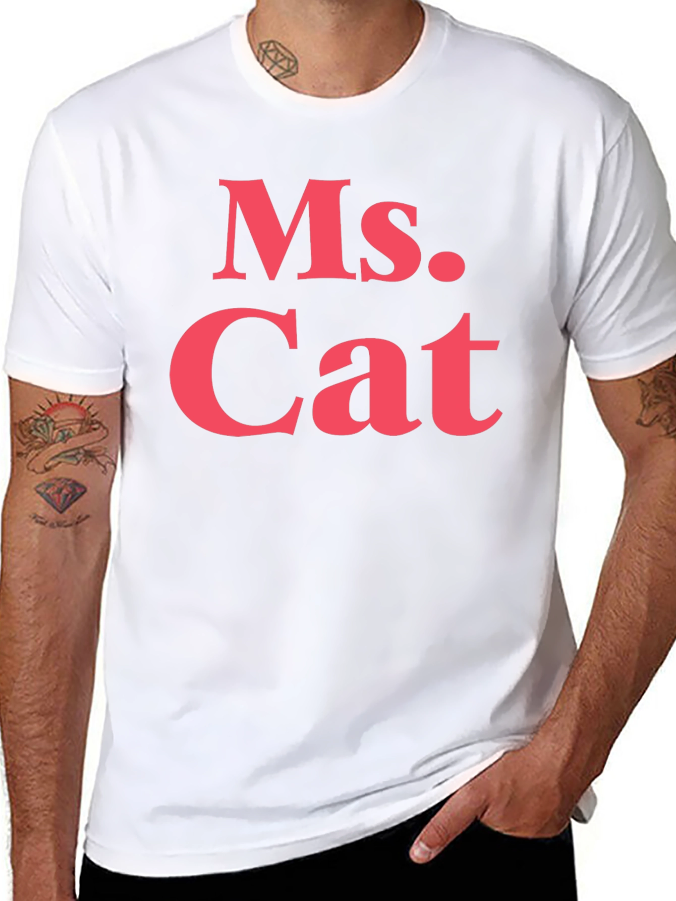Black Ms. Cat T-Shirt - Bold Pink Text on Black view 8
