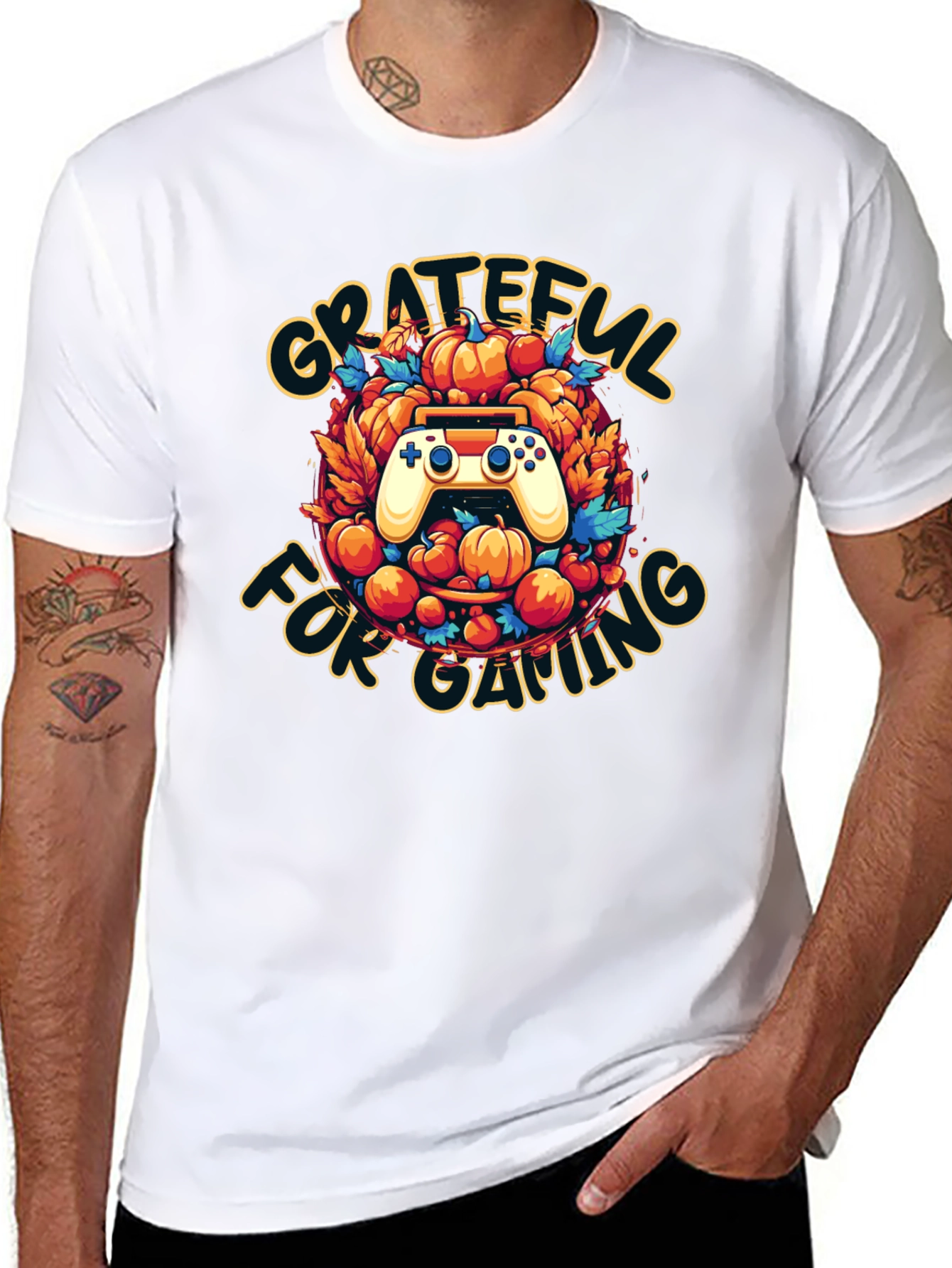 Black Grateful for Gaming T-Shirt - Gamer Thanksgiving Tee view 8
