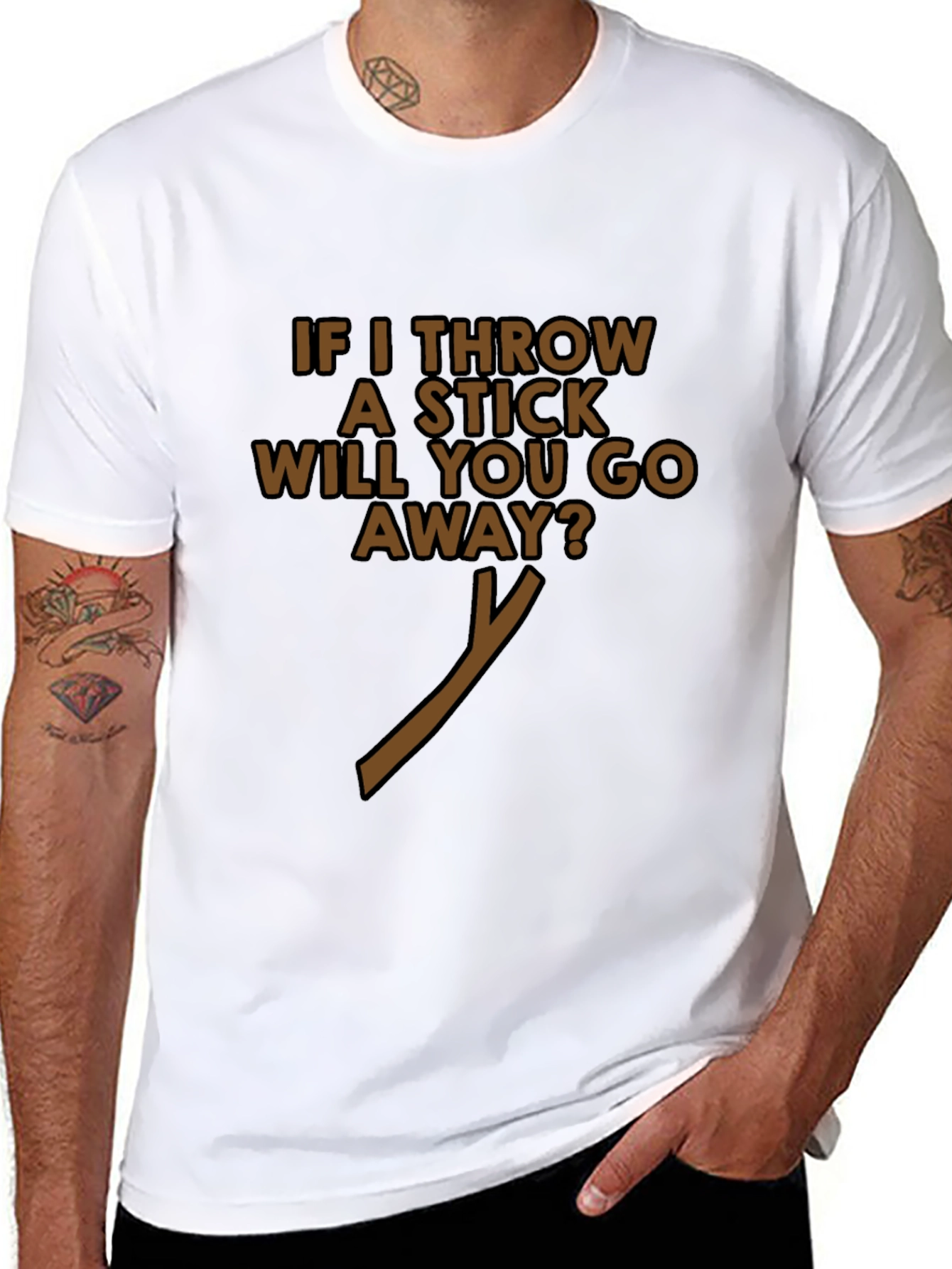 Black Funny 'If I Throw A Stick' Black T-Shirt view 8