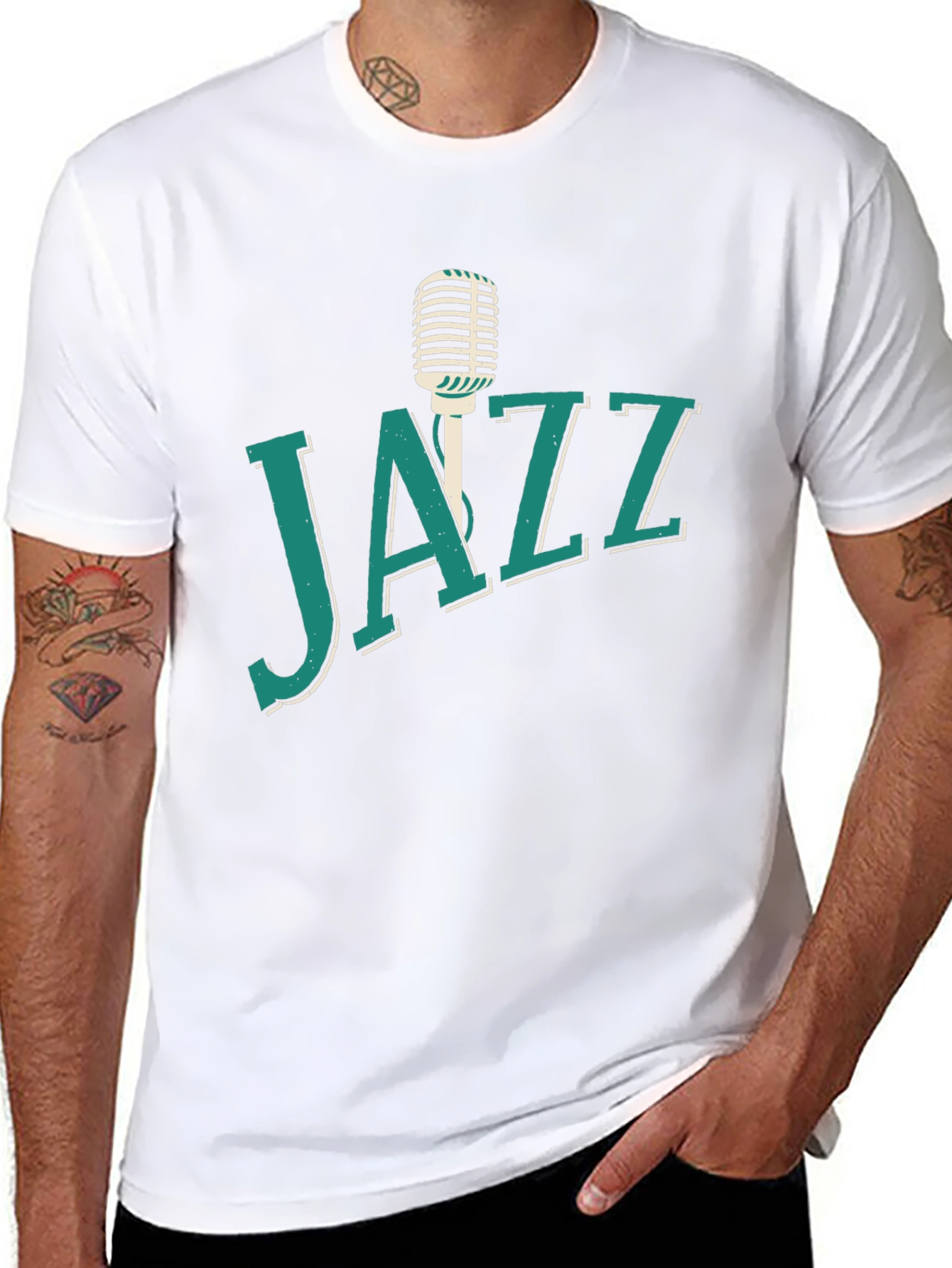 Black Jazz Music T-Shirt, Microphone Graphic view 8