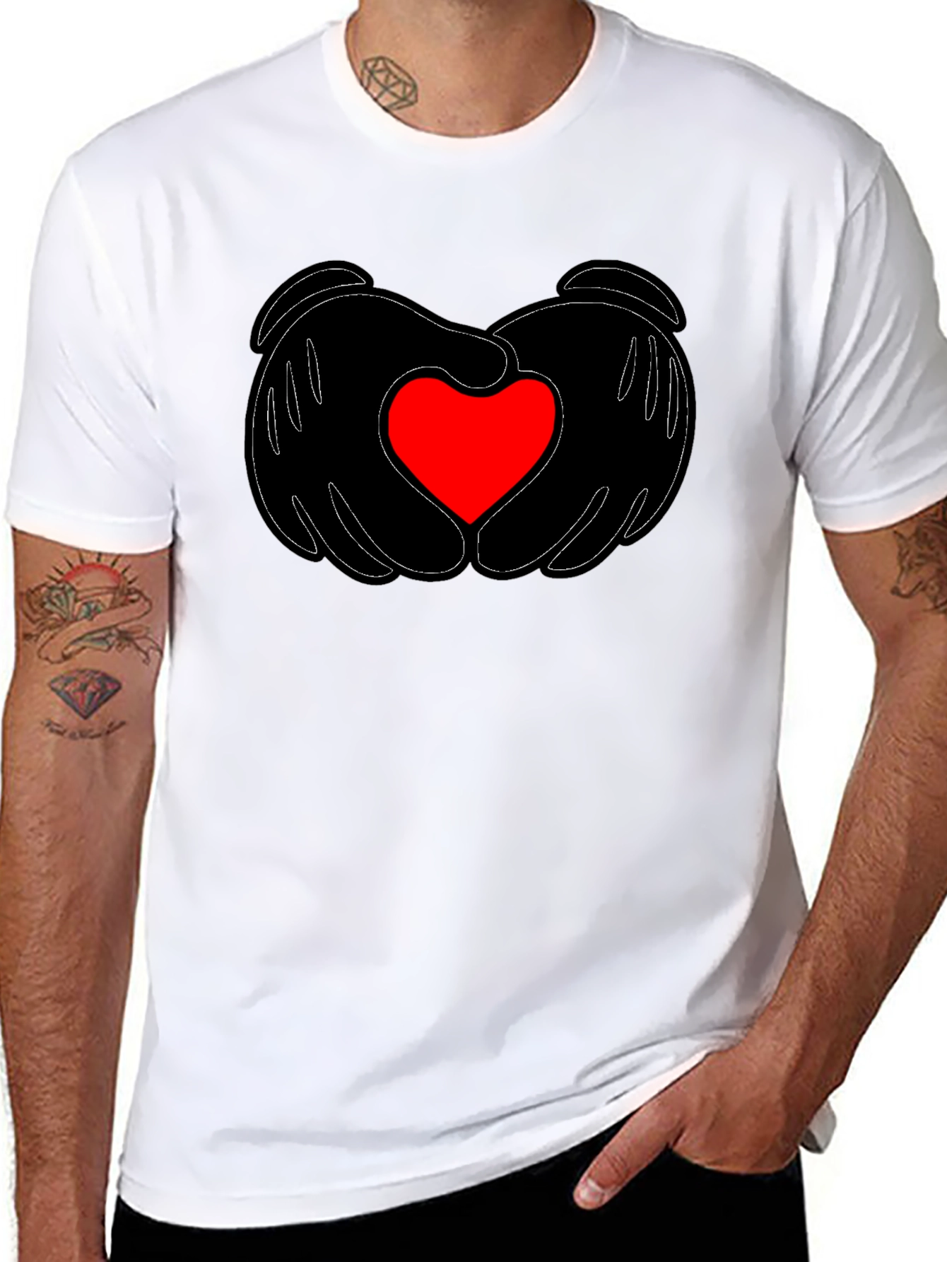 Black Heart Hands Graphic Tee - Stylish Black T-Shirt view 8