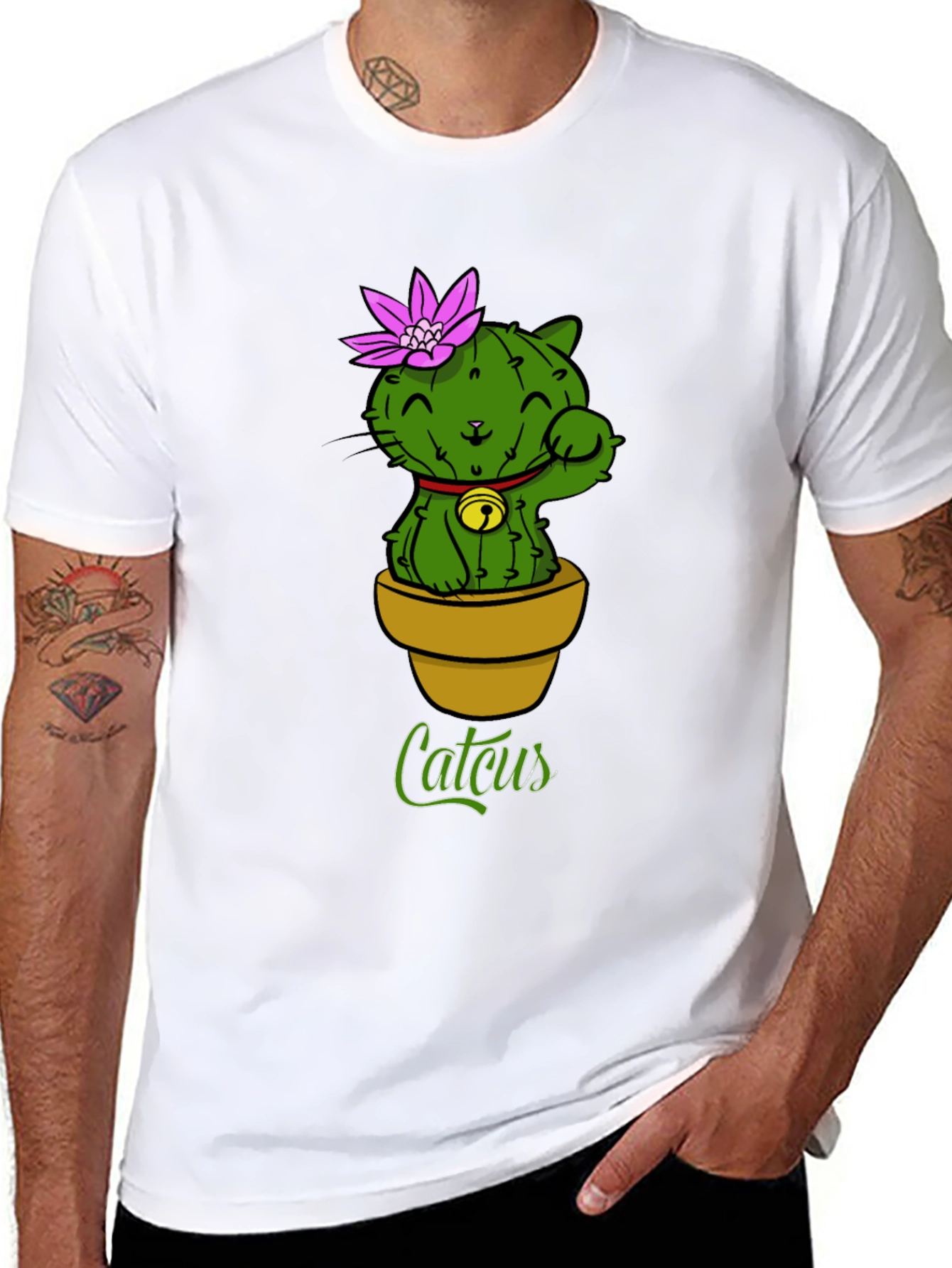 Black Catcus T-Shirt - Unique Cat Cactus Graphic Tee view 8
