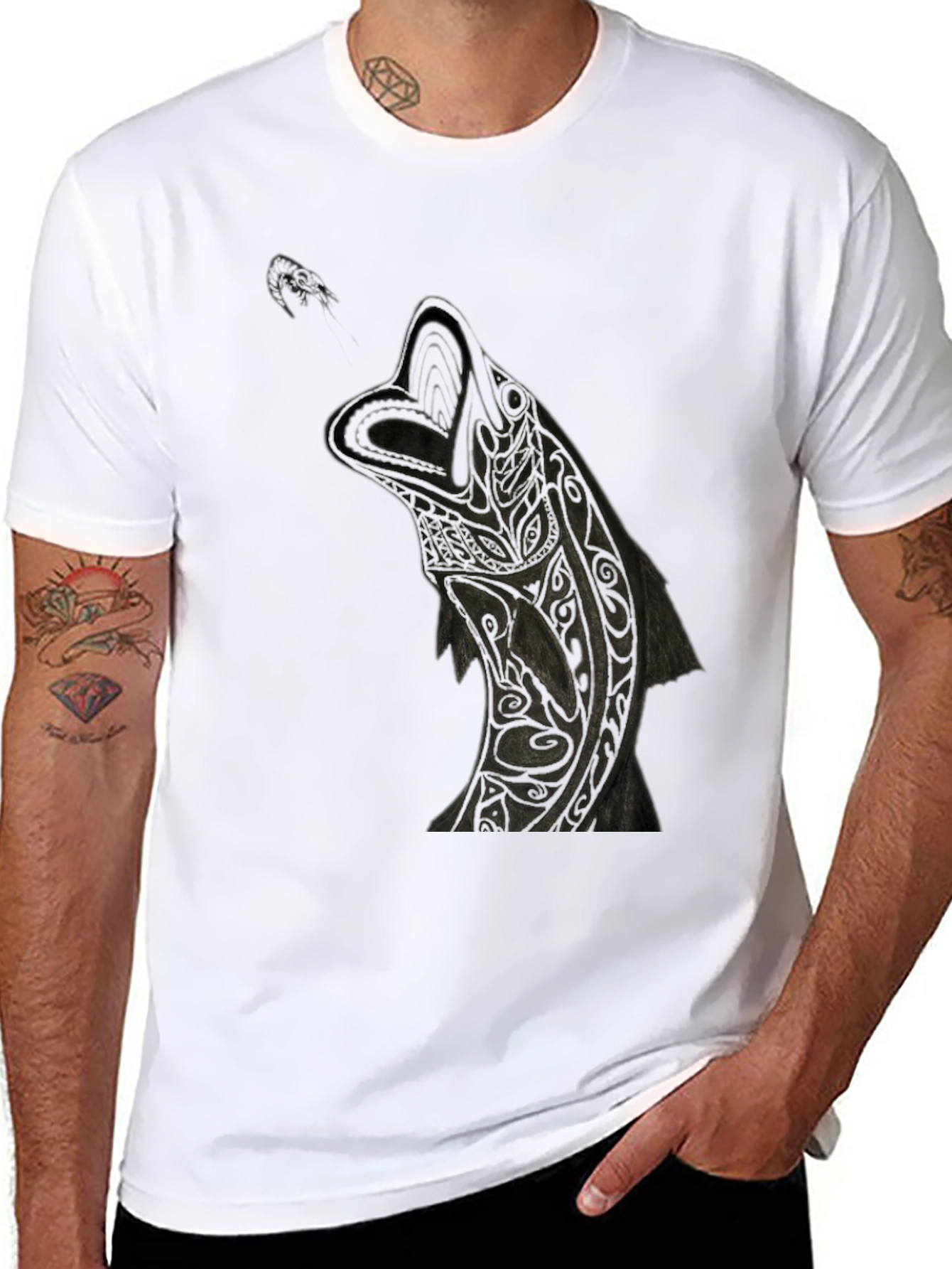 Black Tribal Wolf Graphic Tee - Black Cotton T-Shirt view 8