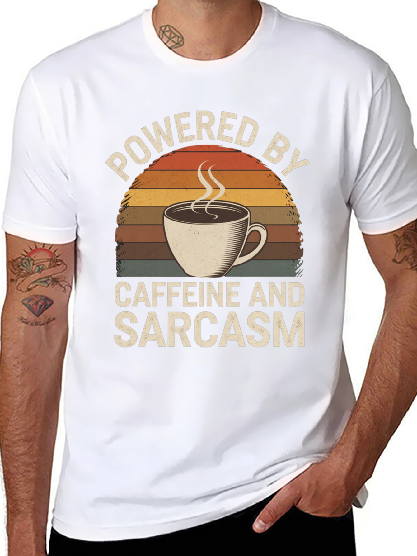 Black Powered by Caffeine and Sarcasm T-Shirt view 8