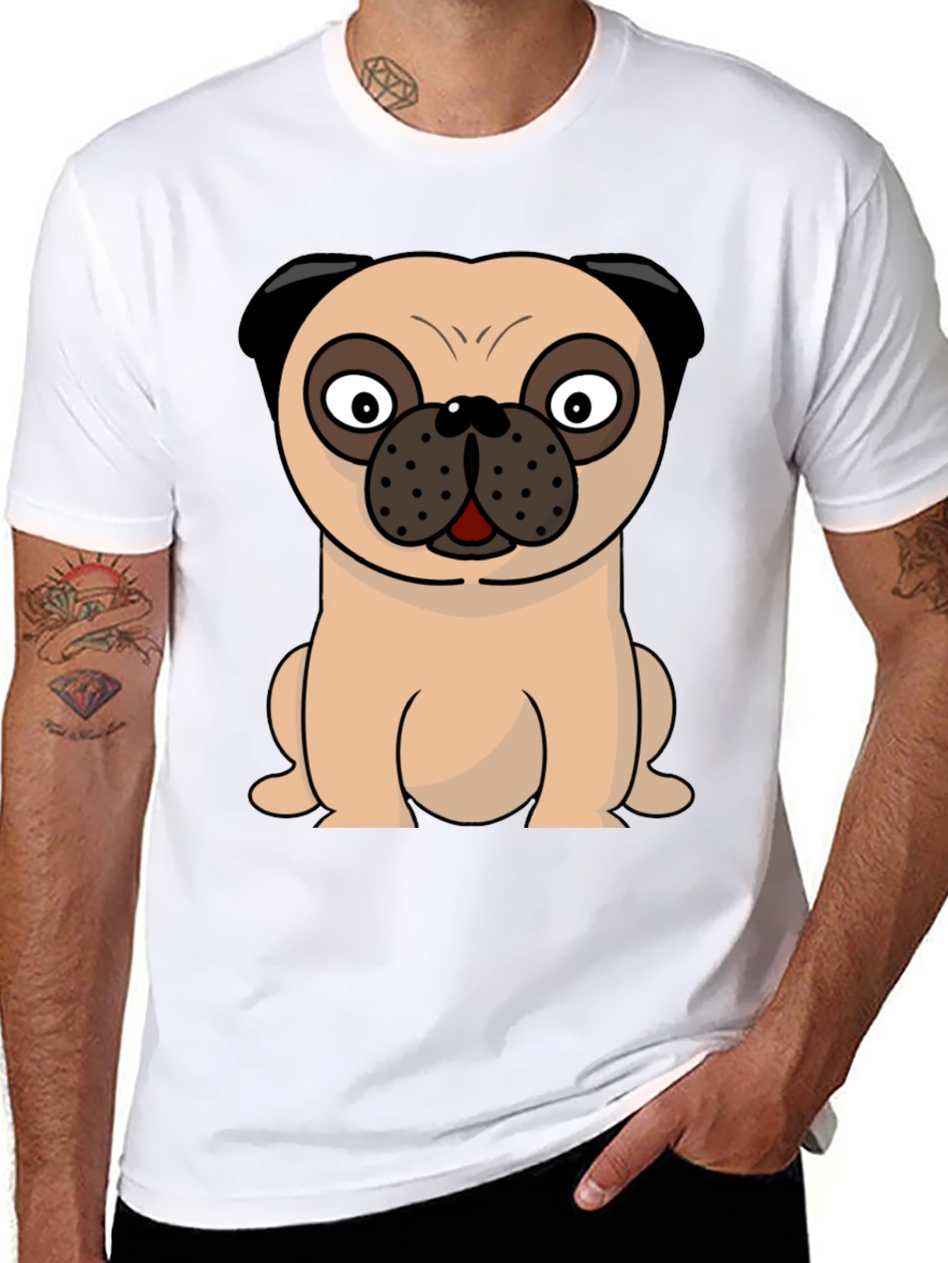 Black Cartoon Pug Graphic Tee - Men's Black T-Shirt view 8