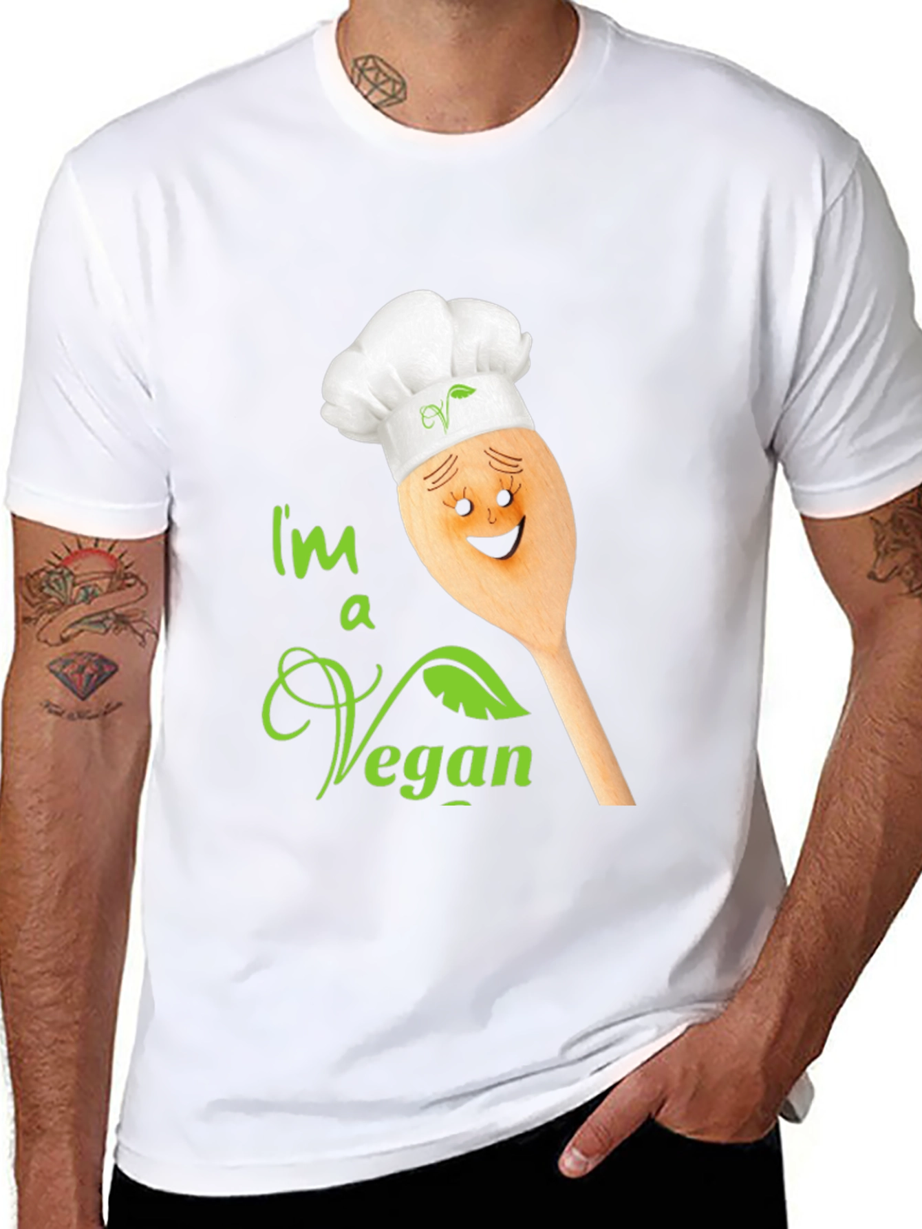 Black I'm a Vegan T-Shirt - Chef Spoon Design view 8