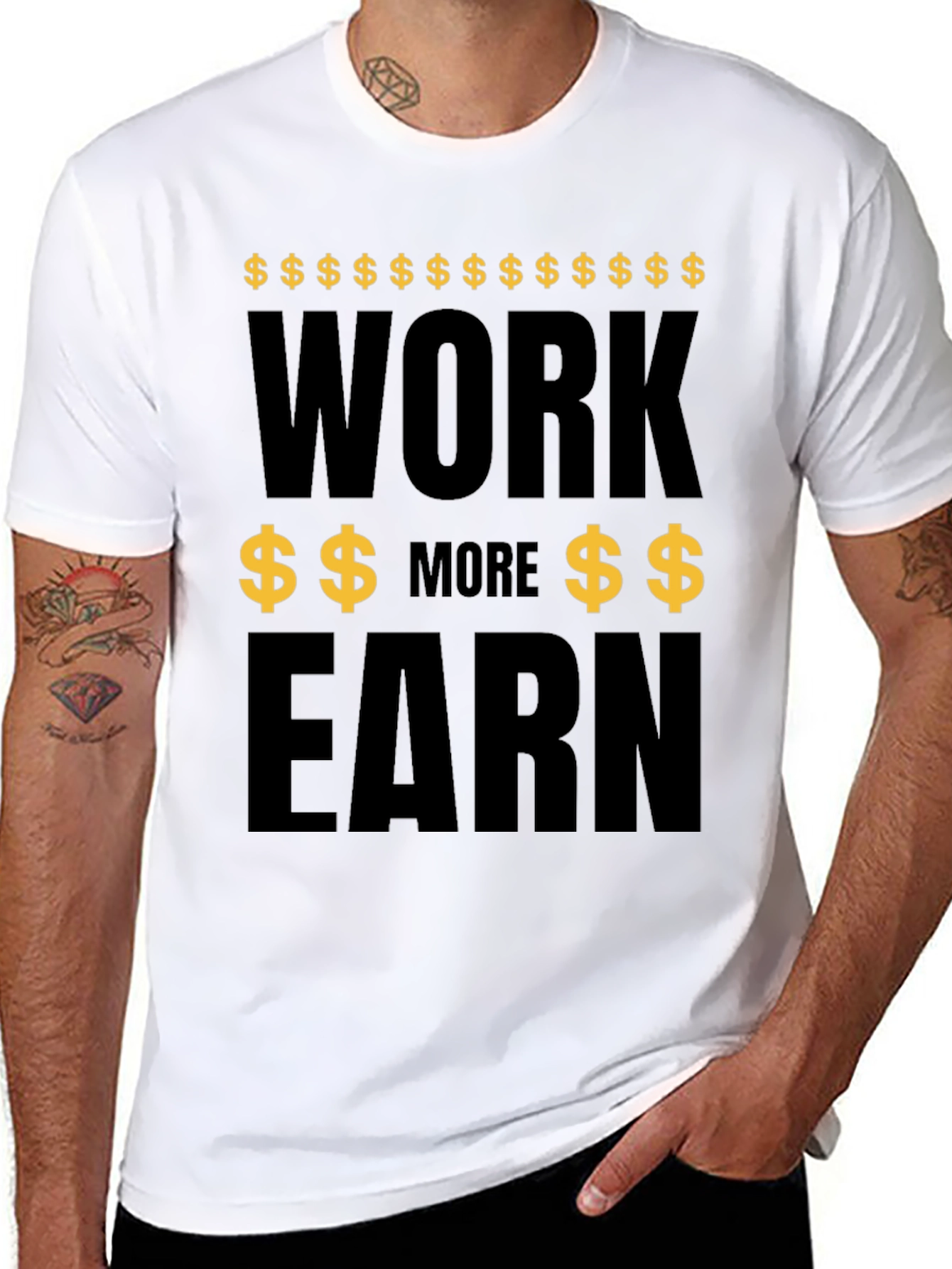 Black Work More Earn More Graphic Tee - Black view 8