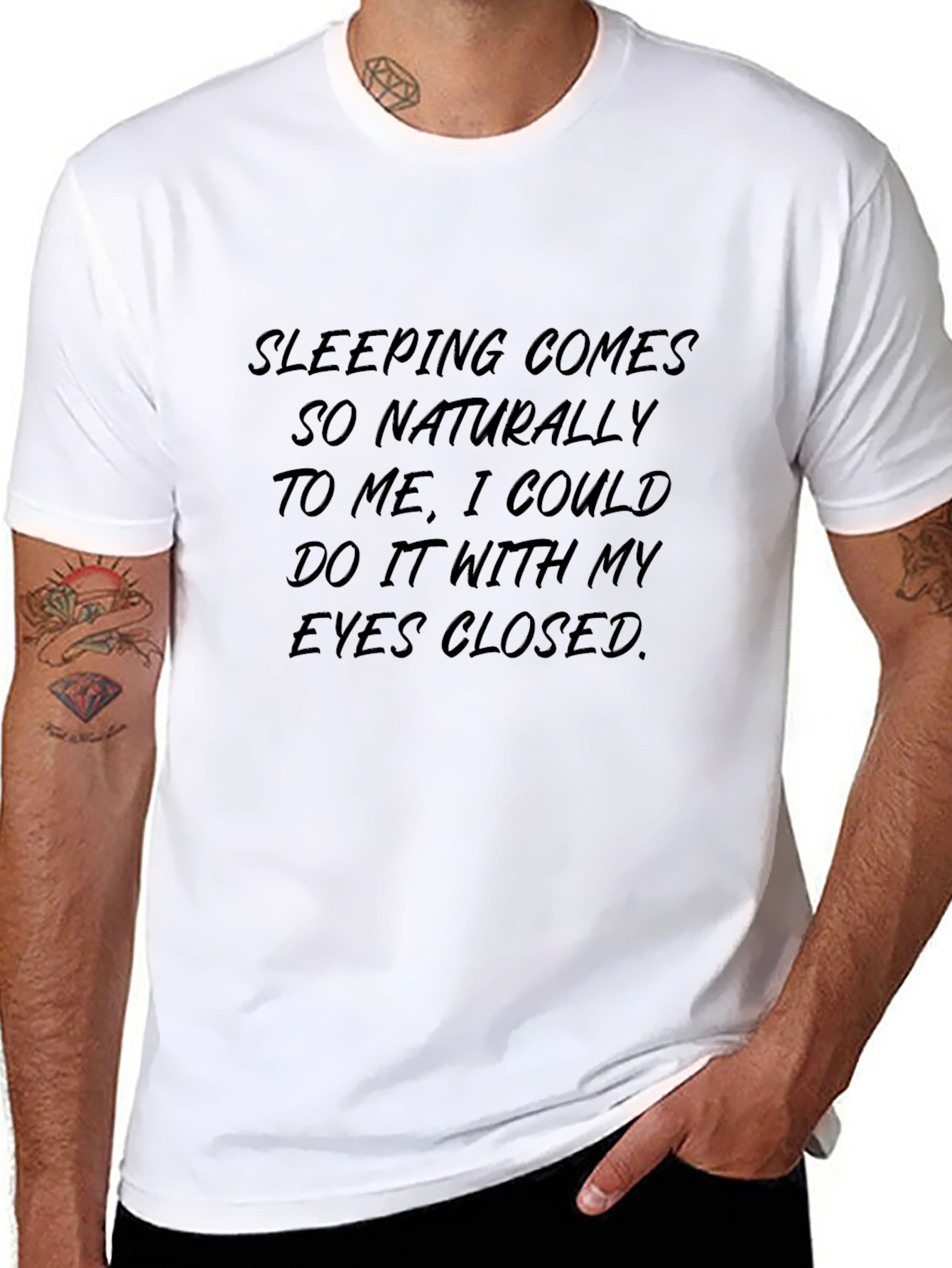 Black Sleeping Comes Naturally Black T-Shirt view 8