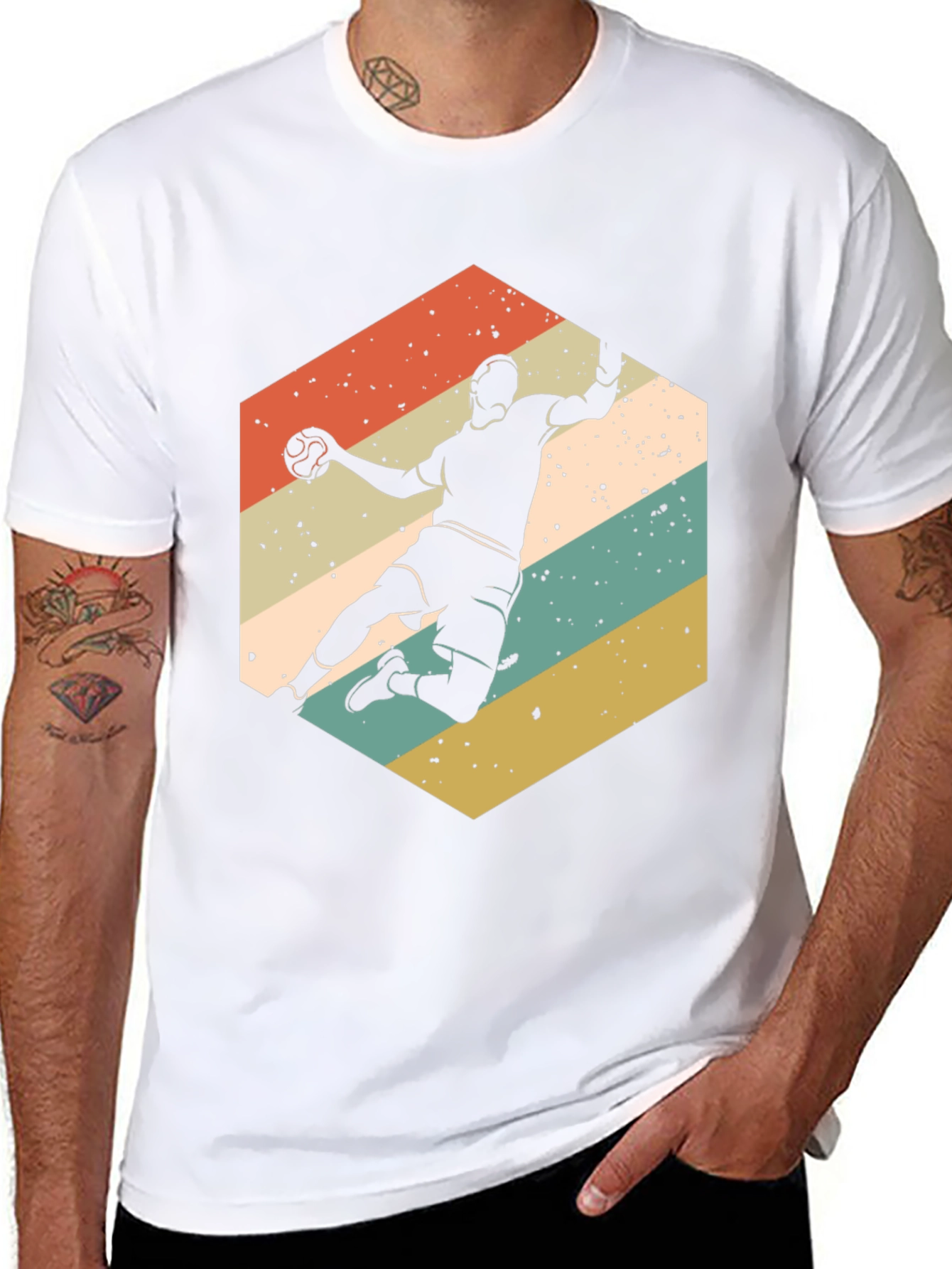 Black Vintage Handball Player T-Shirt view 8