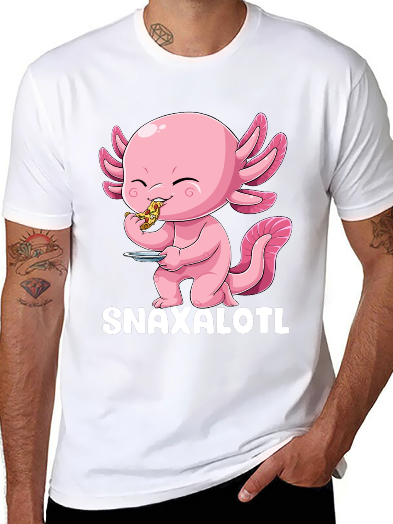 Black Snaxalotl T-Shirt - Cute Axolotl Pizza Lover view 8