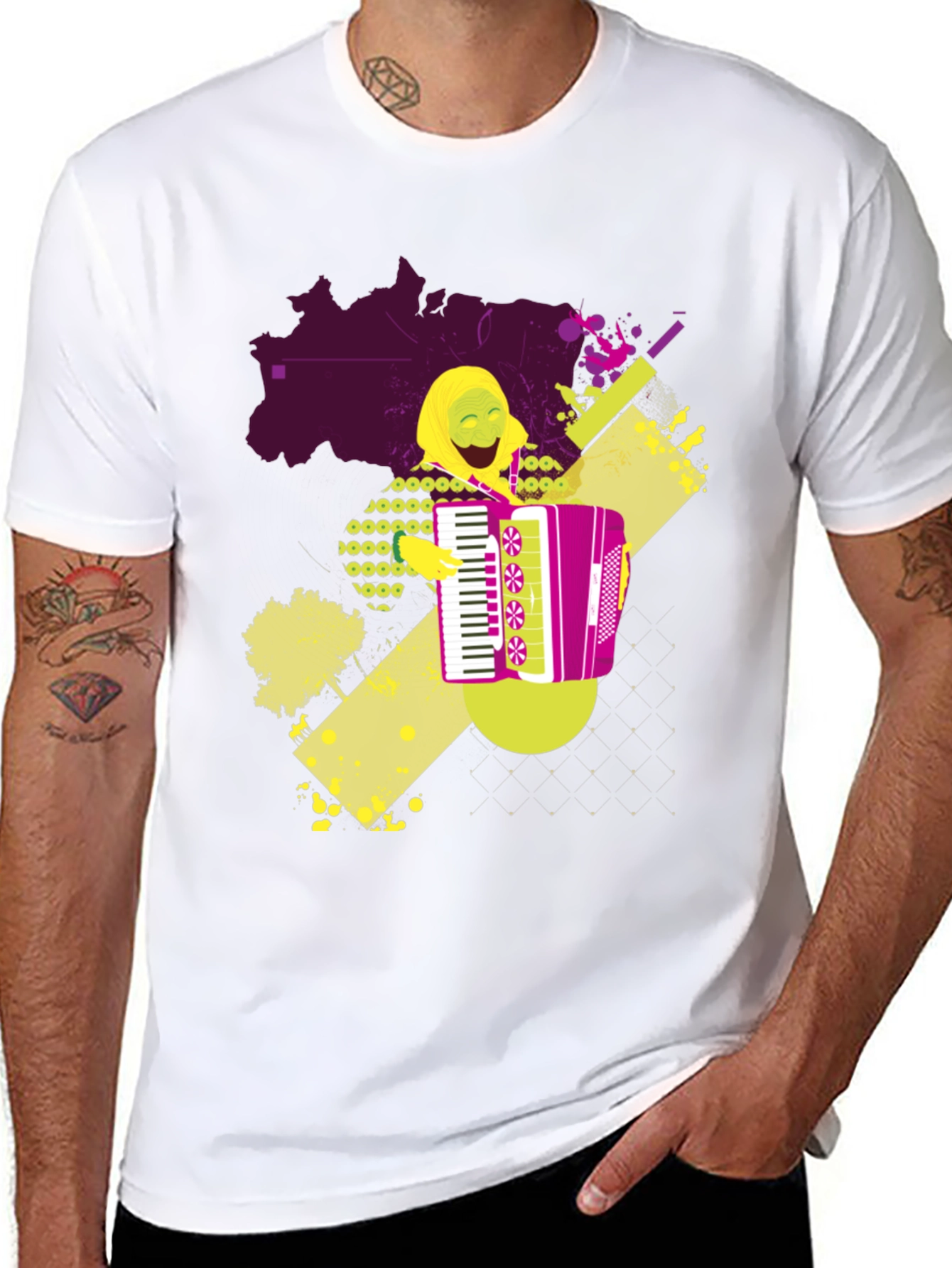 Black Accordion Player Graphic T-Shirt view 8