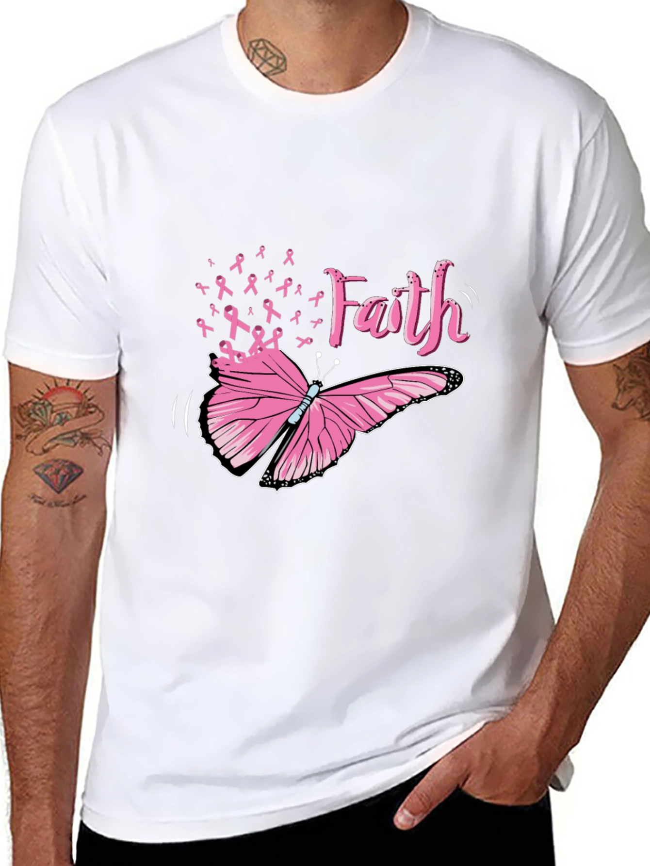 Black Faith Butterfly Breast Cancer Awareness Tee view 8