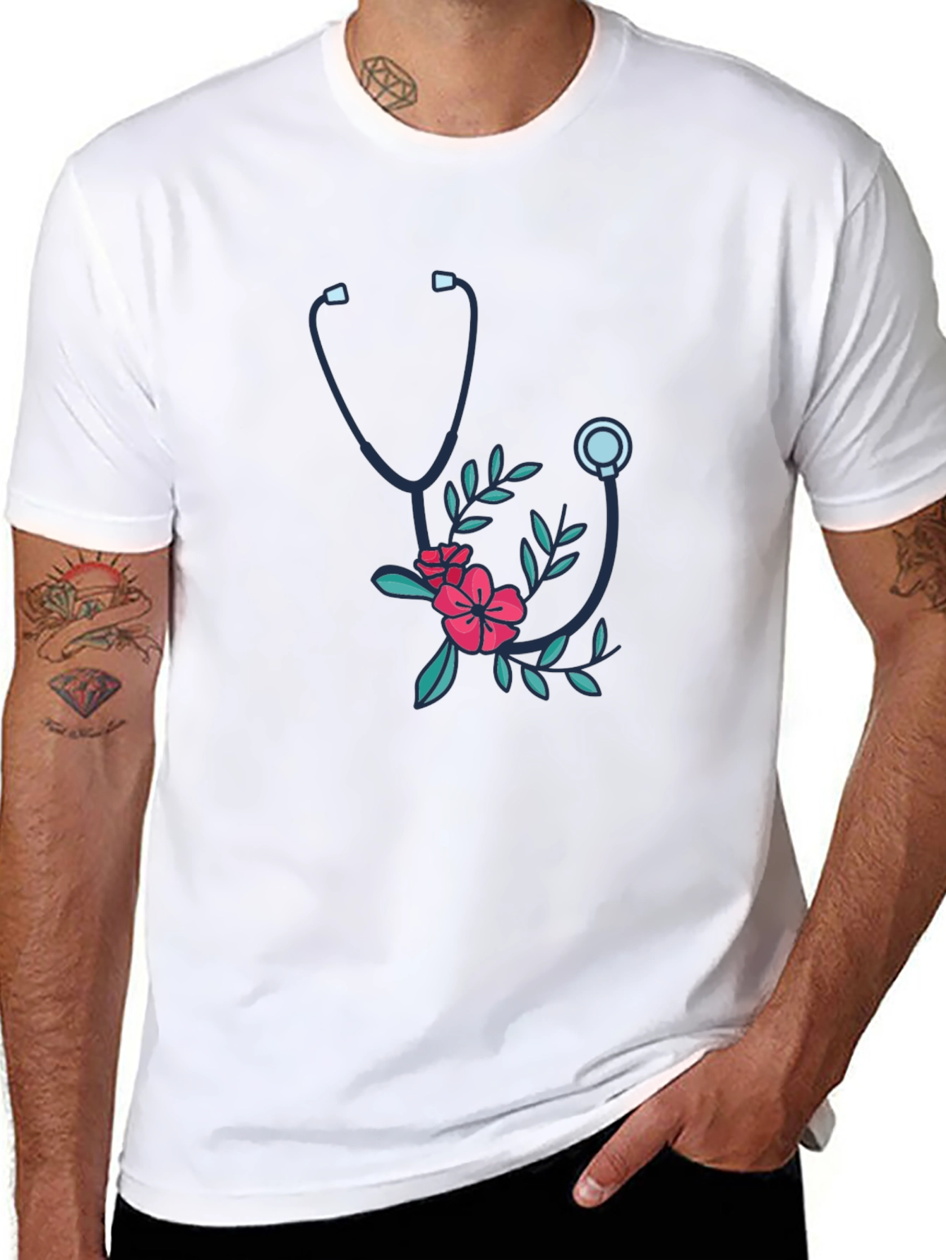 Black Floral Stethoscope Graphic Tee - Medical Love! view 8