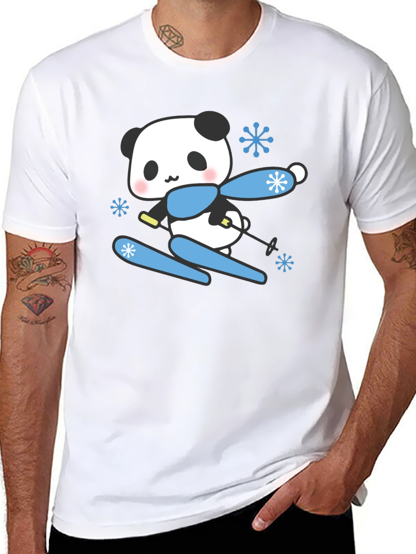 Black Skiing Panda T-Shirt - Cute Winter Apparel view 8
