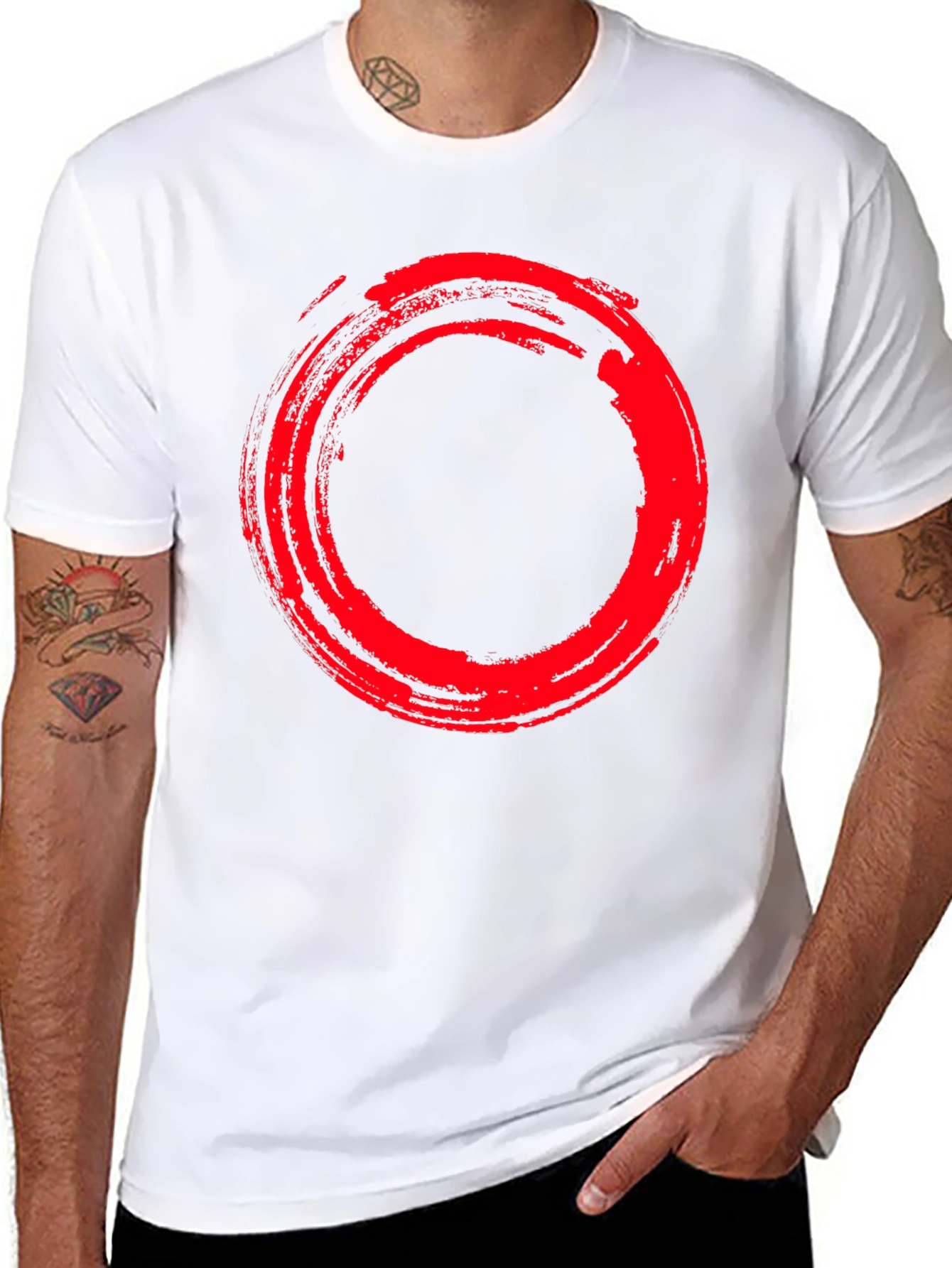 Enso Circle Graphic Tee - Stylish Red Brush Stroke Design - 8