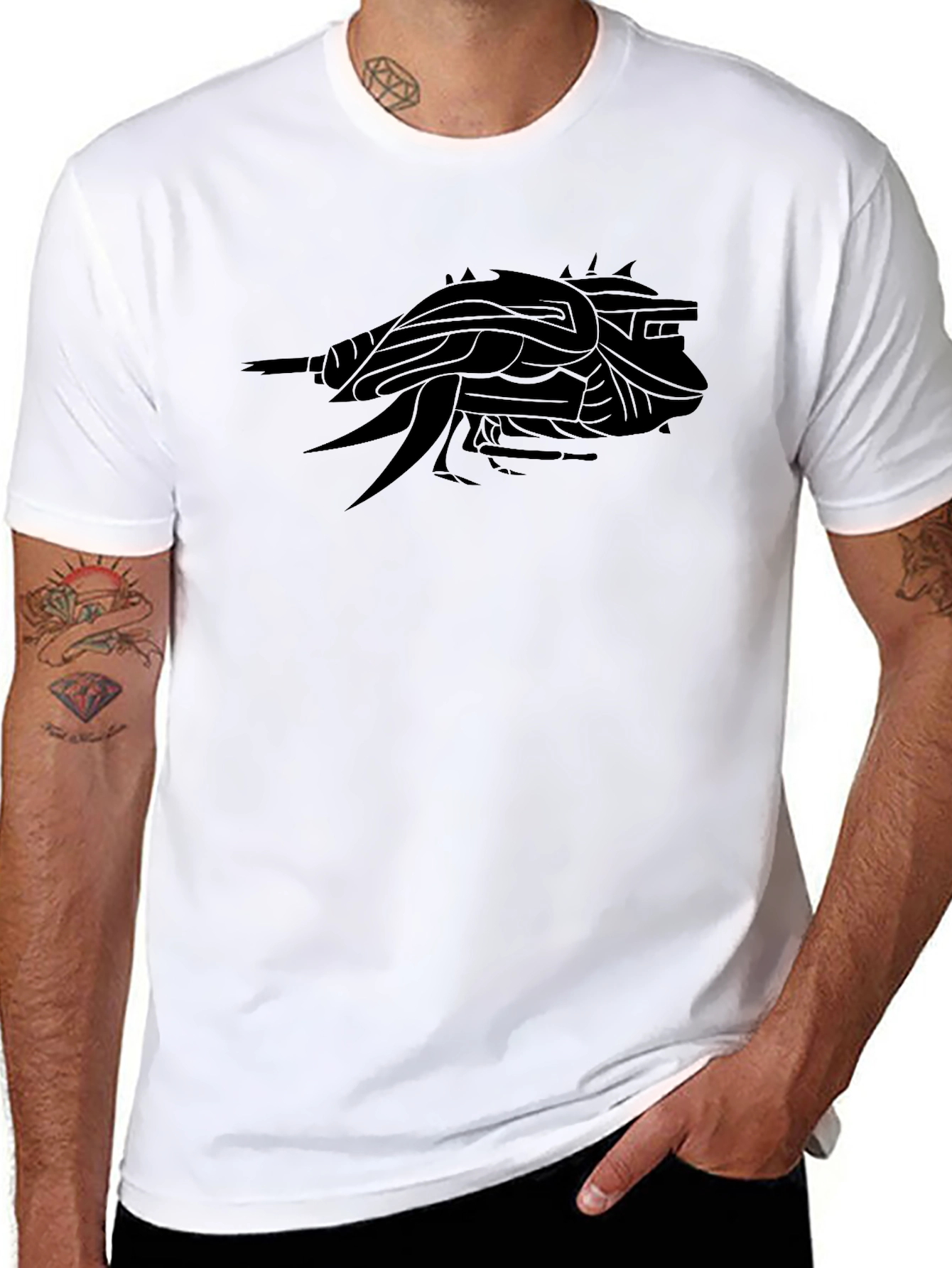 Black Men's Black Graphic Tee - Abstract Creature view 8