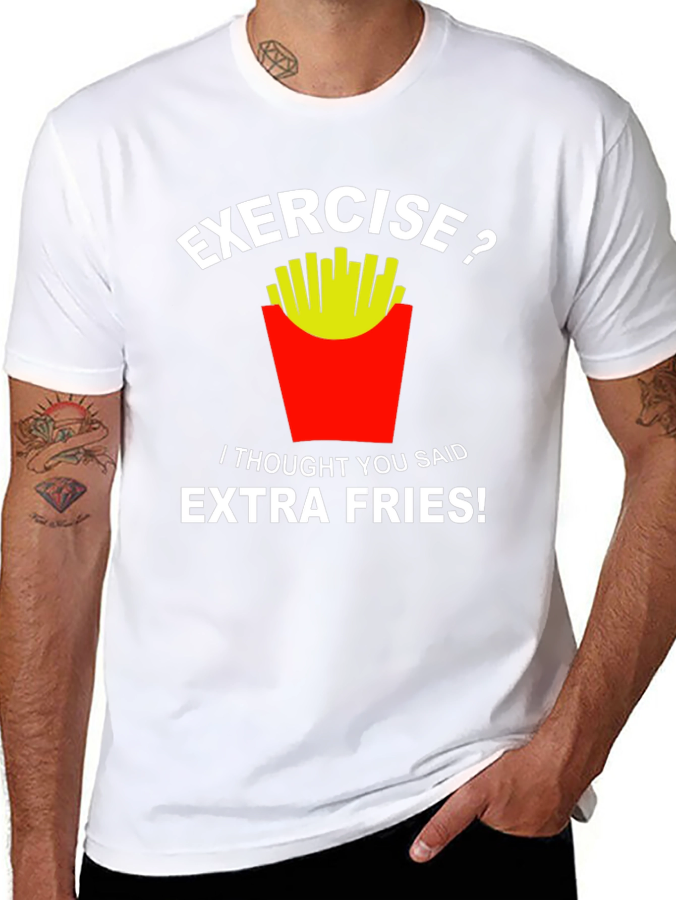 Black Exercise? Extra Fries! Funny Graphic T-Shirt view 8