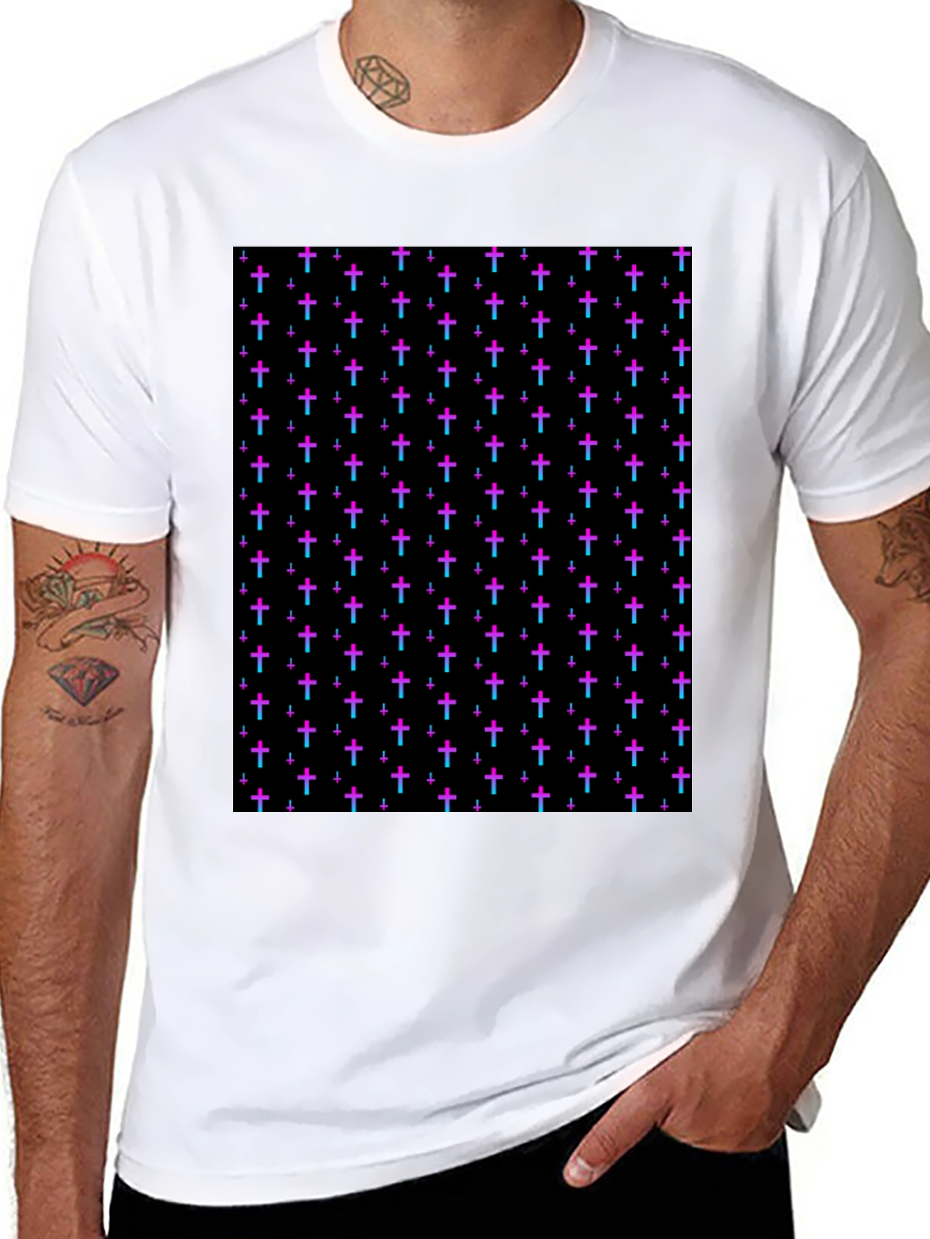 Black Cross Pattern Black T-Shirt view 8