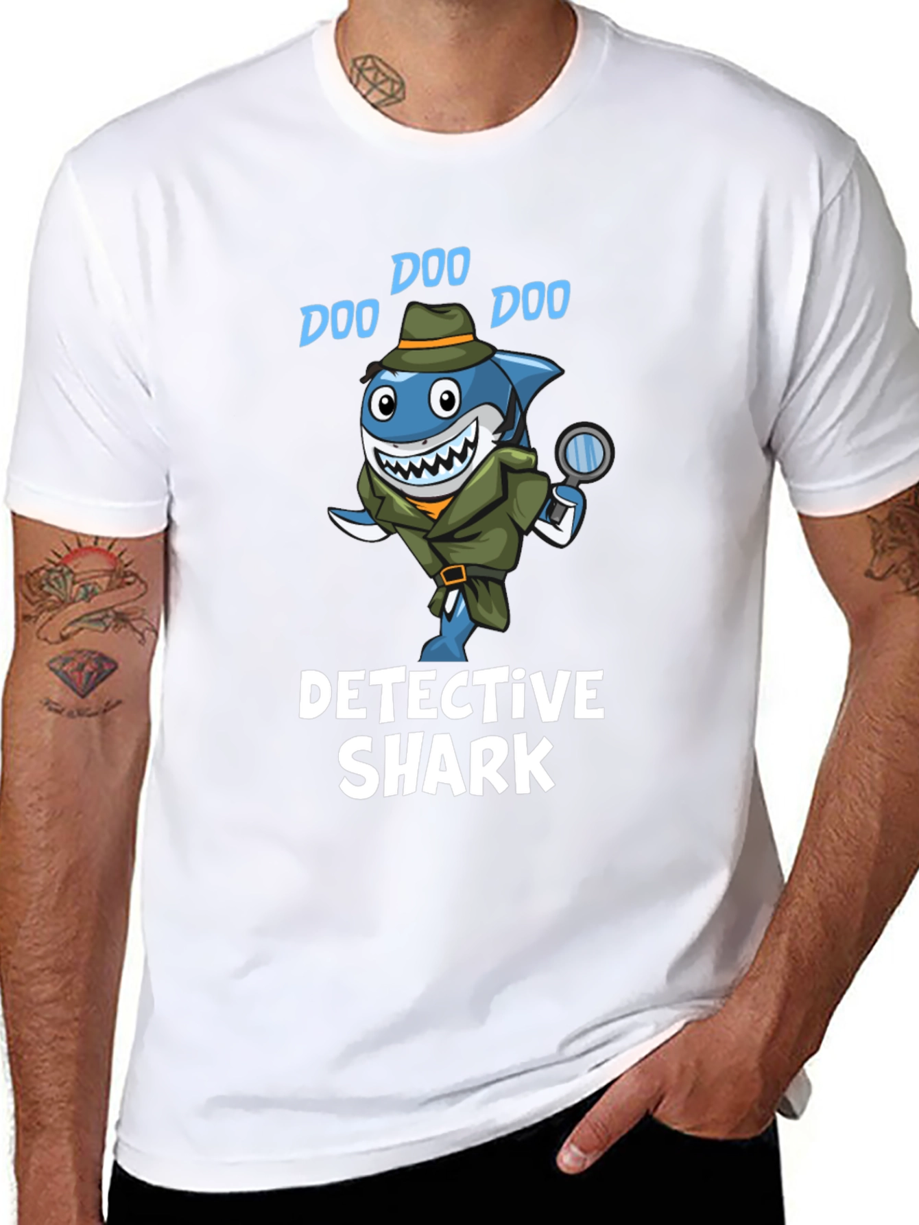 Black Detective Shark T-Shirt - Doo Doo! view 8