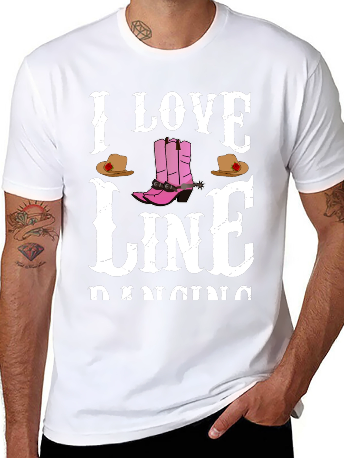 I Love Line Dancing Black T-Shirt - 8