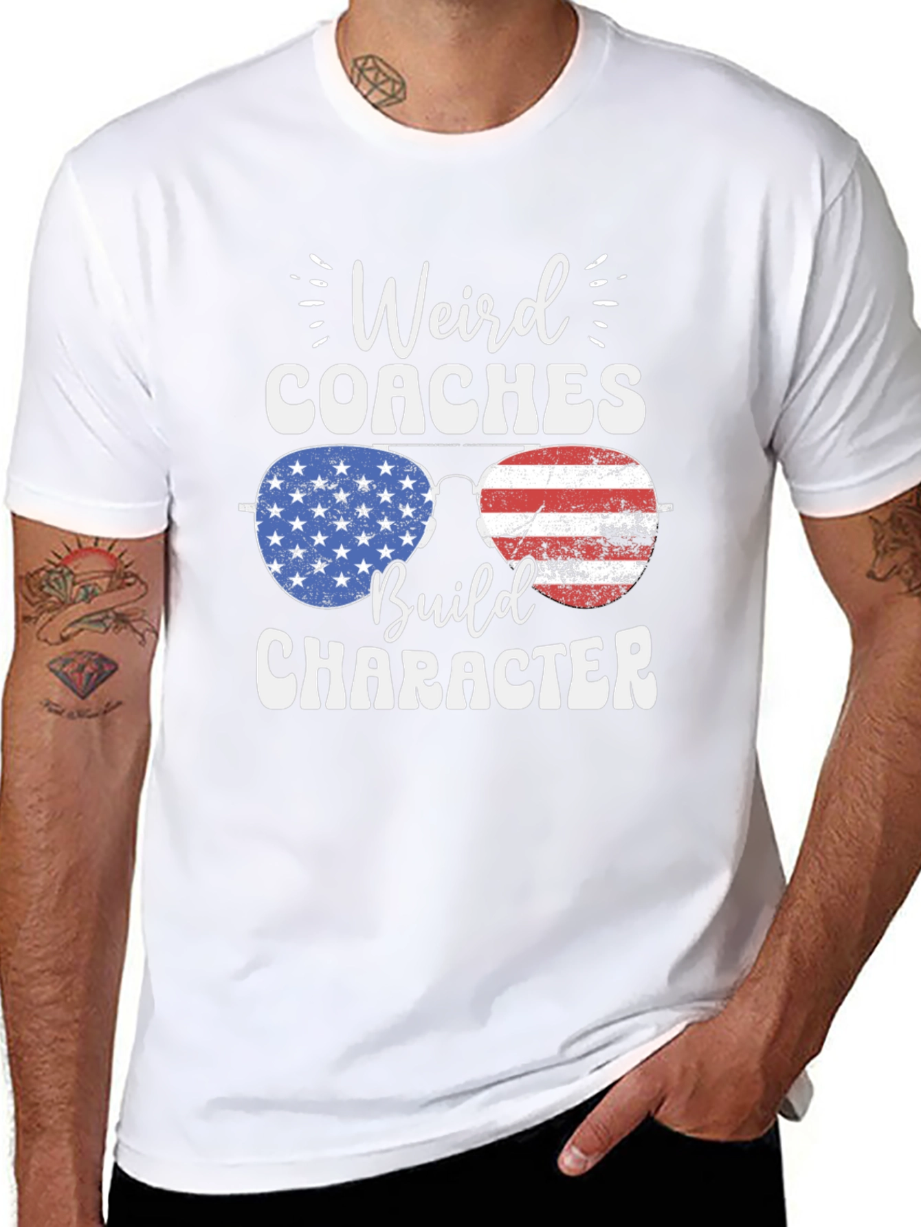Black Weird Coaches Build Character USA Flag T-Shirt view 8